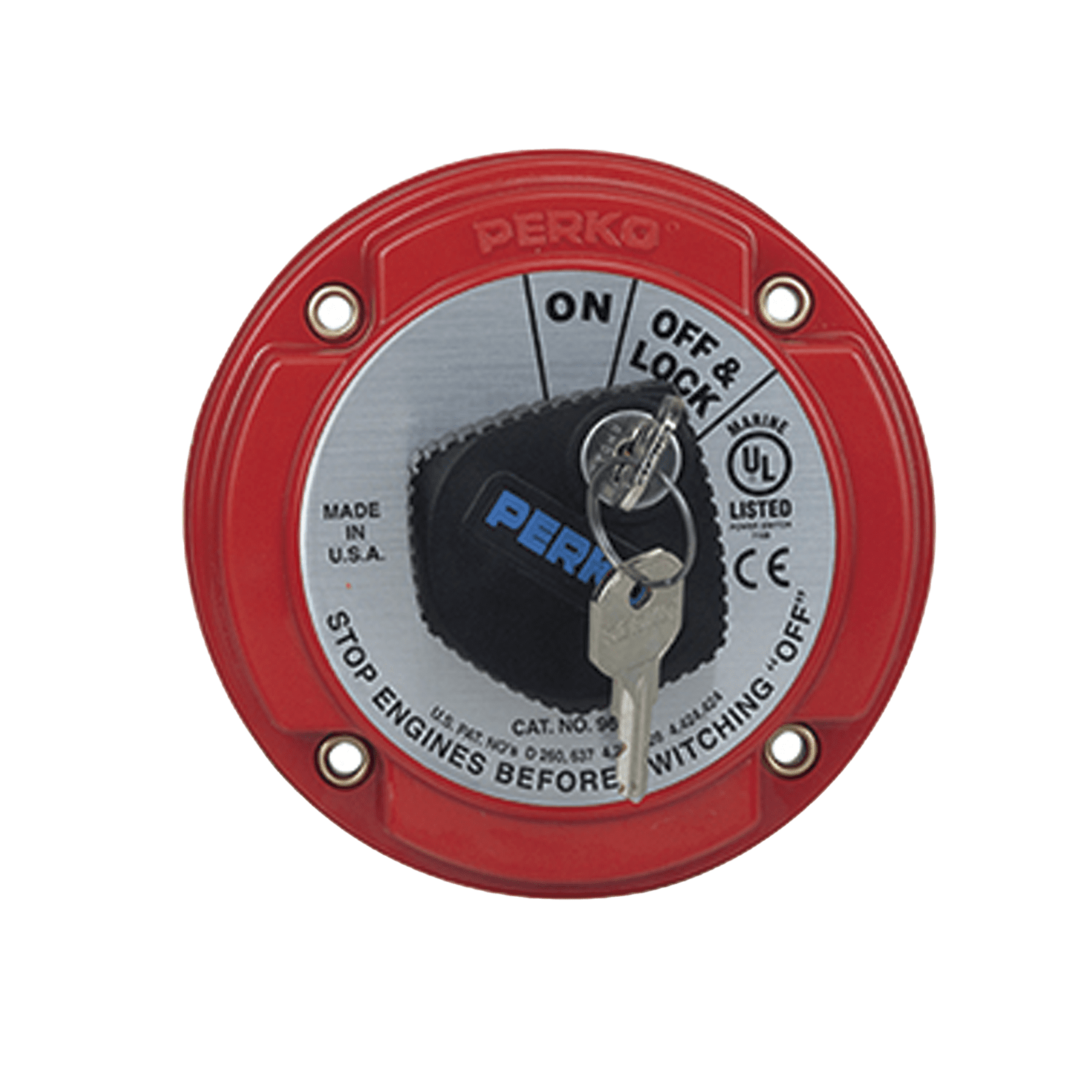 Switch Selector de Batería On / Off de Servicio Mediano, con Bloqueo por Llave para Sistemas Eléctricos Marinos 9602DP - PERKO