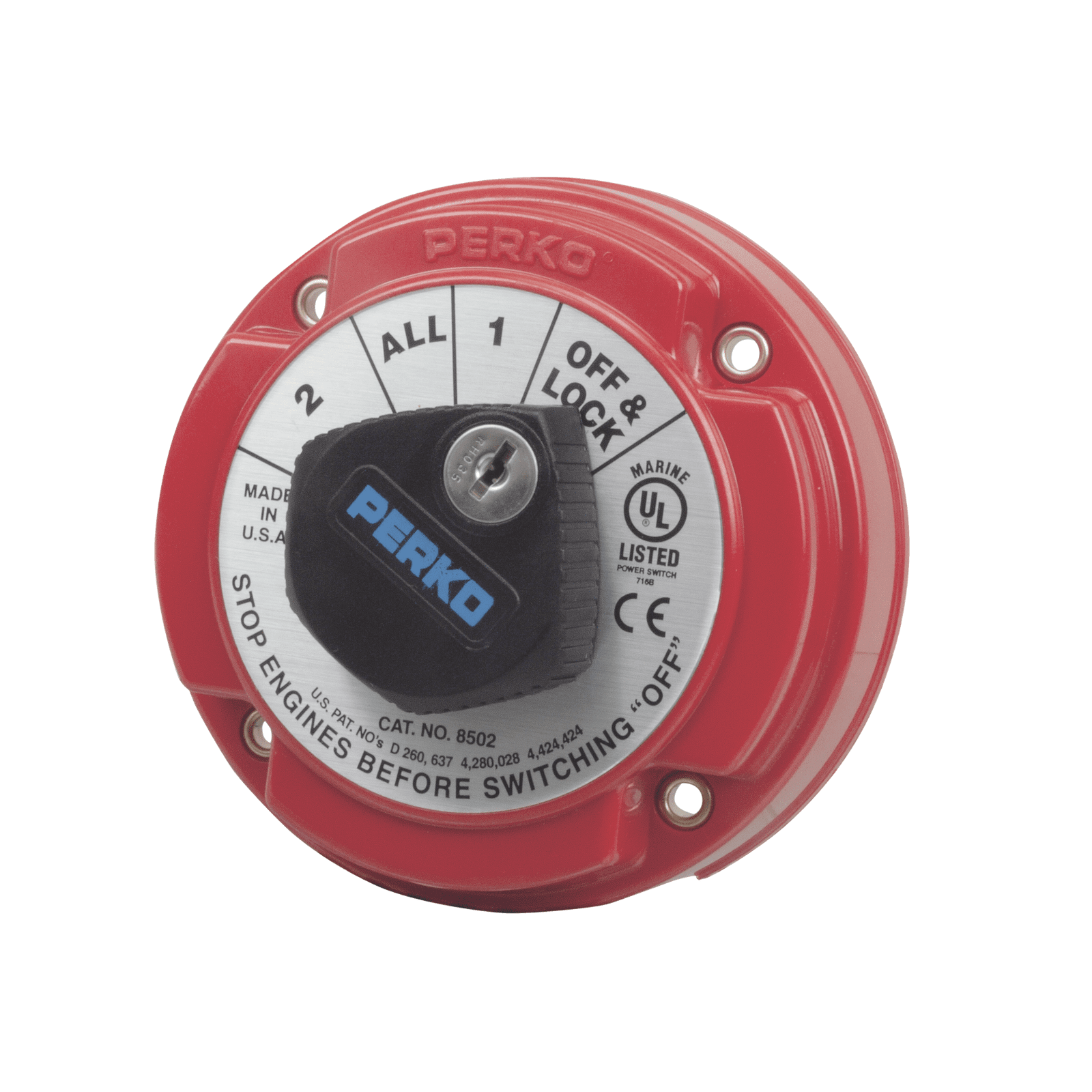 Switch Selector de Batería de Servicio Mediano con Bloqueo por Medio de Llave, para Sistemas Eléctricos Marinos 8502DP - PERKO