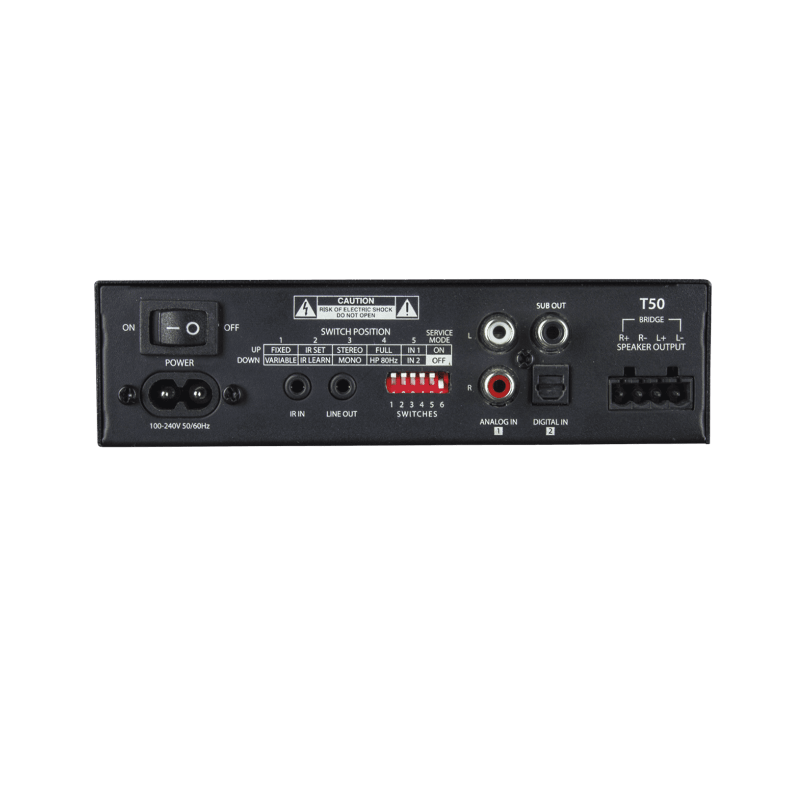 Amp Clase D | 2 Canales 50W | Con Aprendizaje IR | Salida Sub | Estéreo, Bridge, Múltiples Amplificadores | 4-8Ω T50 - TRUAUDIO
