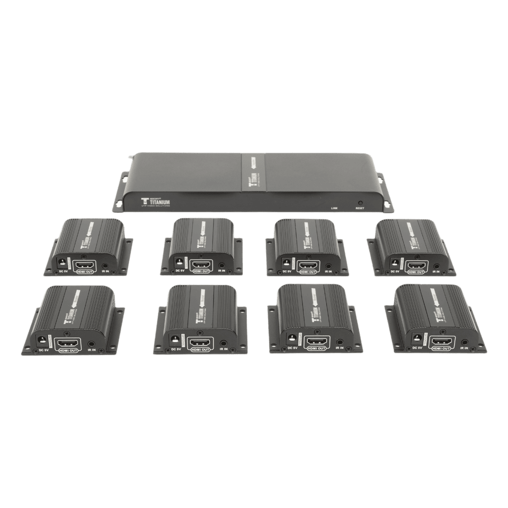 Kit Divisor y Extensor HDMI (Extender Splitter) / Divide 1 Fuente HDMI a 8 Pantallas / Extiende la seal HDMI hasta 40 m / Resolucin 1080P @ 60 Hz / Cat 6/6a/7 / Uso 24/7 / Salida Loop en el Tx / IR / Alimente solo el Tx (PoC). TT718PRO