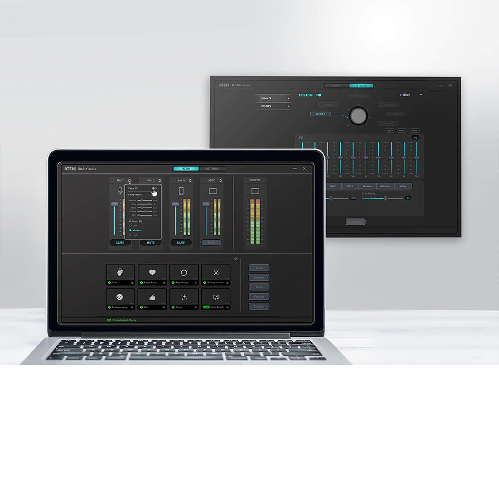 Mezclador de audio para pódcast con IA | MicLIVE™ de 6 canales UC8000 - ATEN