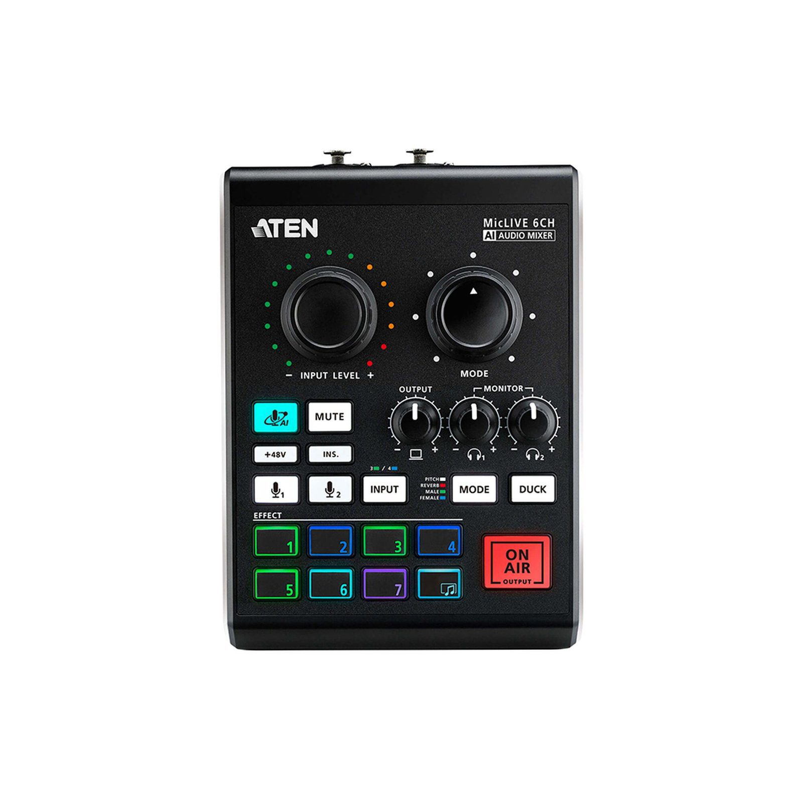 Mezclador de audio para pódcast con IA | MicLIVE™ de 6 canales UC8000 - ATEN