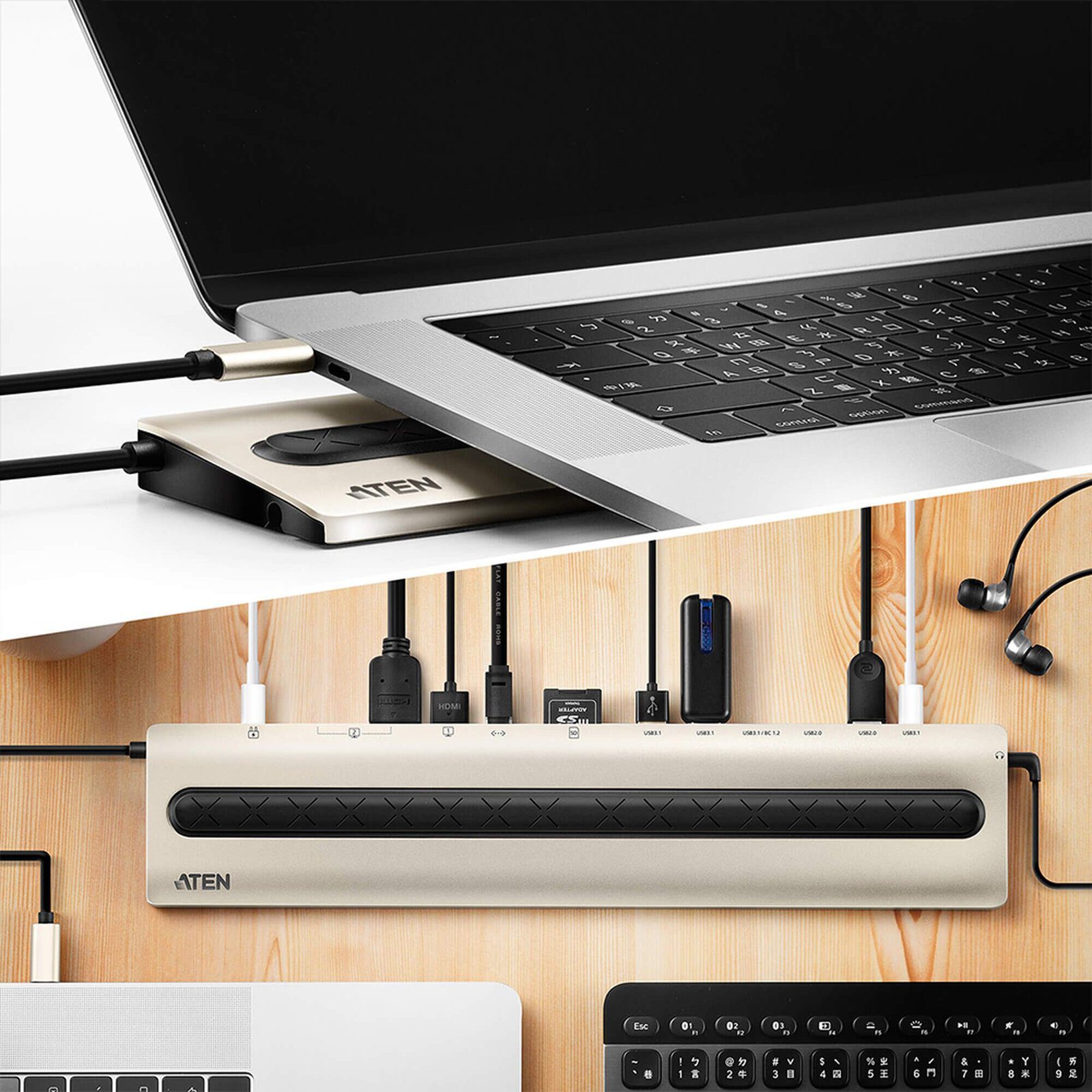 Docking station USB-C multipuerto con power pass-through UH3237 - ATEN