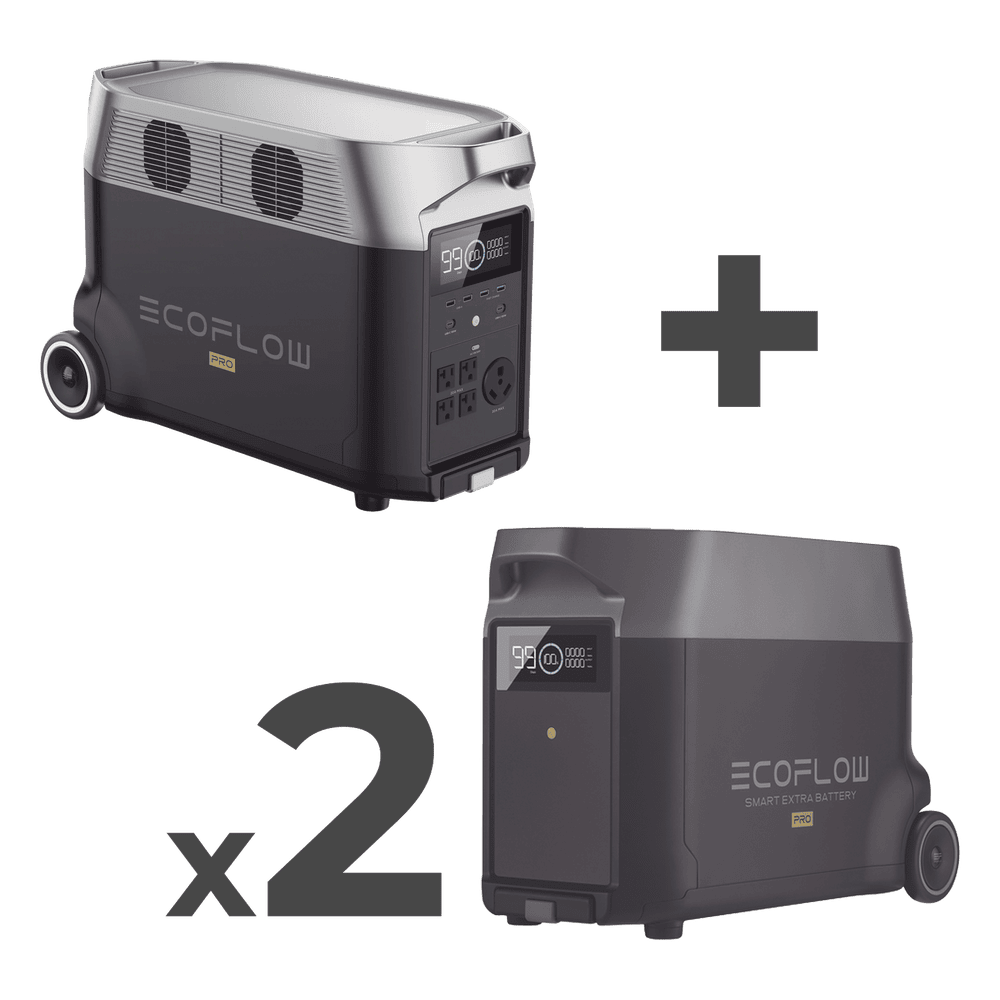 Estación de Energía Portátil DELTA PRO 3600Wh Litio LFP / 5 AC 3600W (7200W Pico) / 2 USB-C 200W / Capacidad para Aumentar Respaldo / Cargador de Coche 10A a 12.6V / Conectividad WiFi y Bluetooth (App) / Carga Solar 1600W Ma DLTPRO2BP
