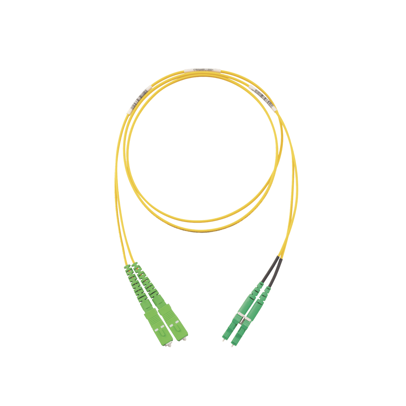 Jumper de Fibra Optica Monomodo 9/125 OS2, SC/APC-LC/APC Duplex, OFNR (Riser), Color Amarillo, 2 Metros F92ERANB1SNM002 - PANDUIT