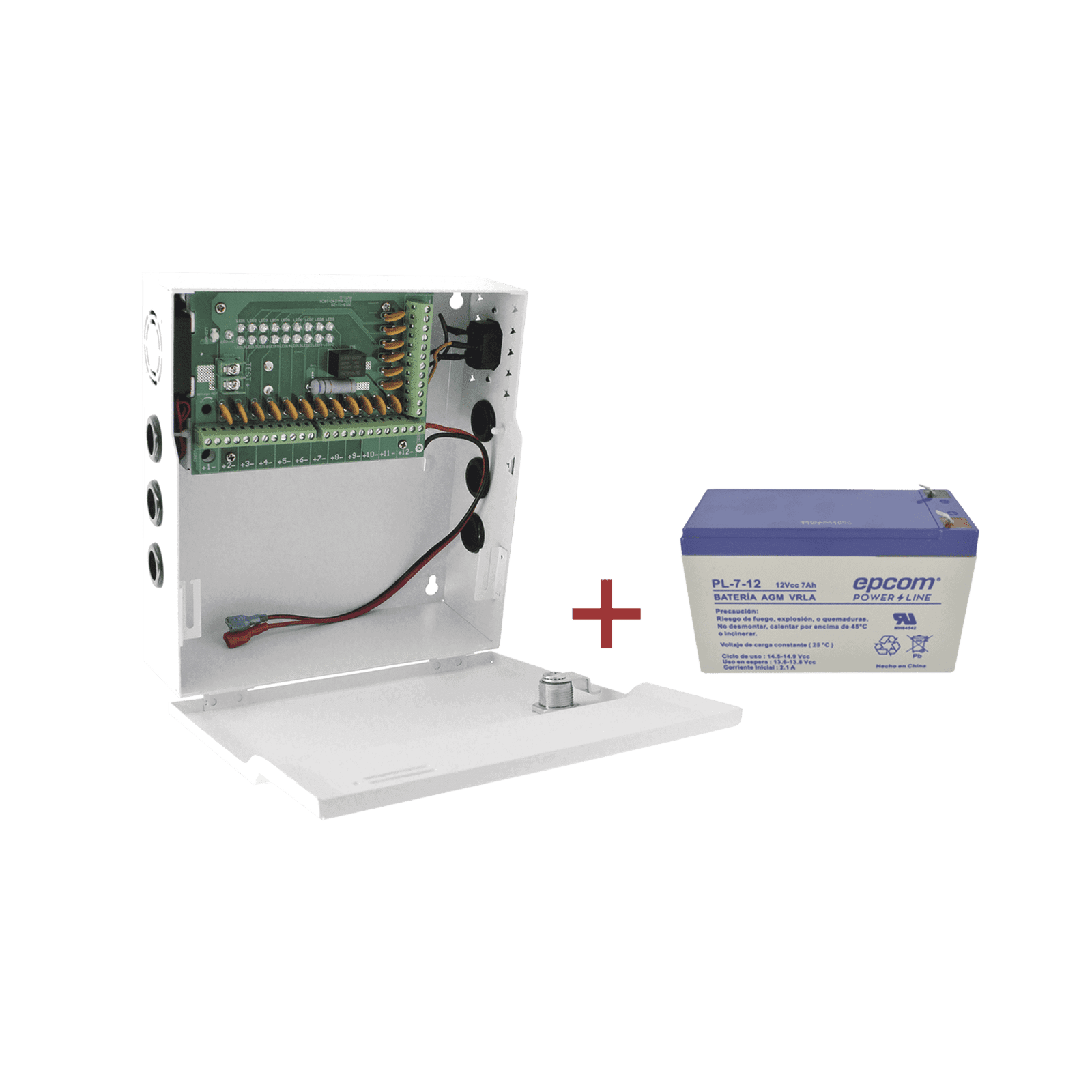 Kit / Fuente con 18 salidas / 20 Amperes totales / Ajuste de voltaje de 11-15 V / 20 A modelo PLK12DC20ABK / + Batería incluída PL712 PLK12DC20ABK/K - EPCOM POWERLINE