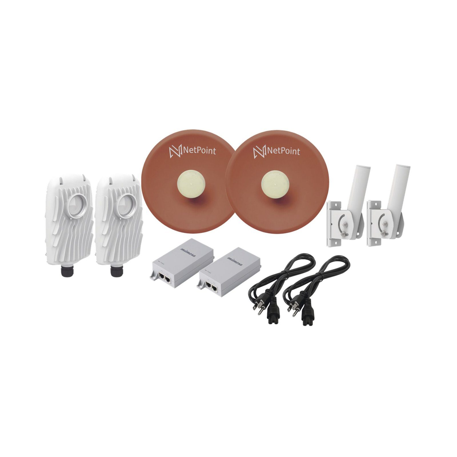 Kit de 2 radios B5X con antenas NPPROS2PACK (27 dBi), rango de frecuencia extendida (4.9 a 6.4 GHz), incluye inyector POE  y cable de alimentación B5X-NPPRO-KIT - NetPoint