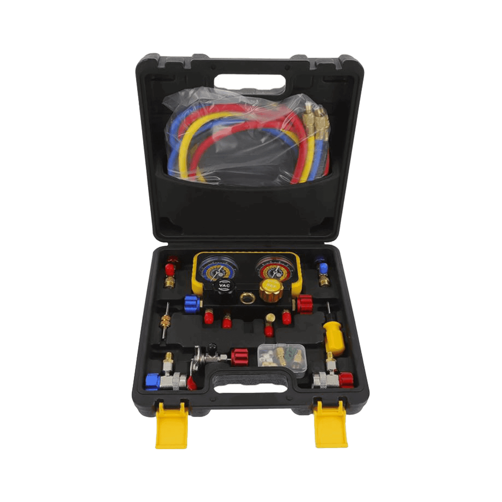 Manómetro de 4 vías con Accesorios para Gas refrigerante  R410A/ R32/ R134A/R22 PSTH08002 - PRECISION