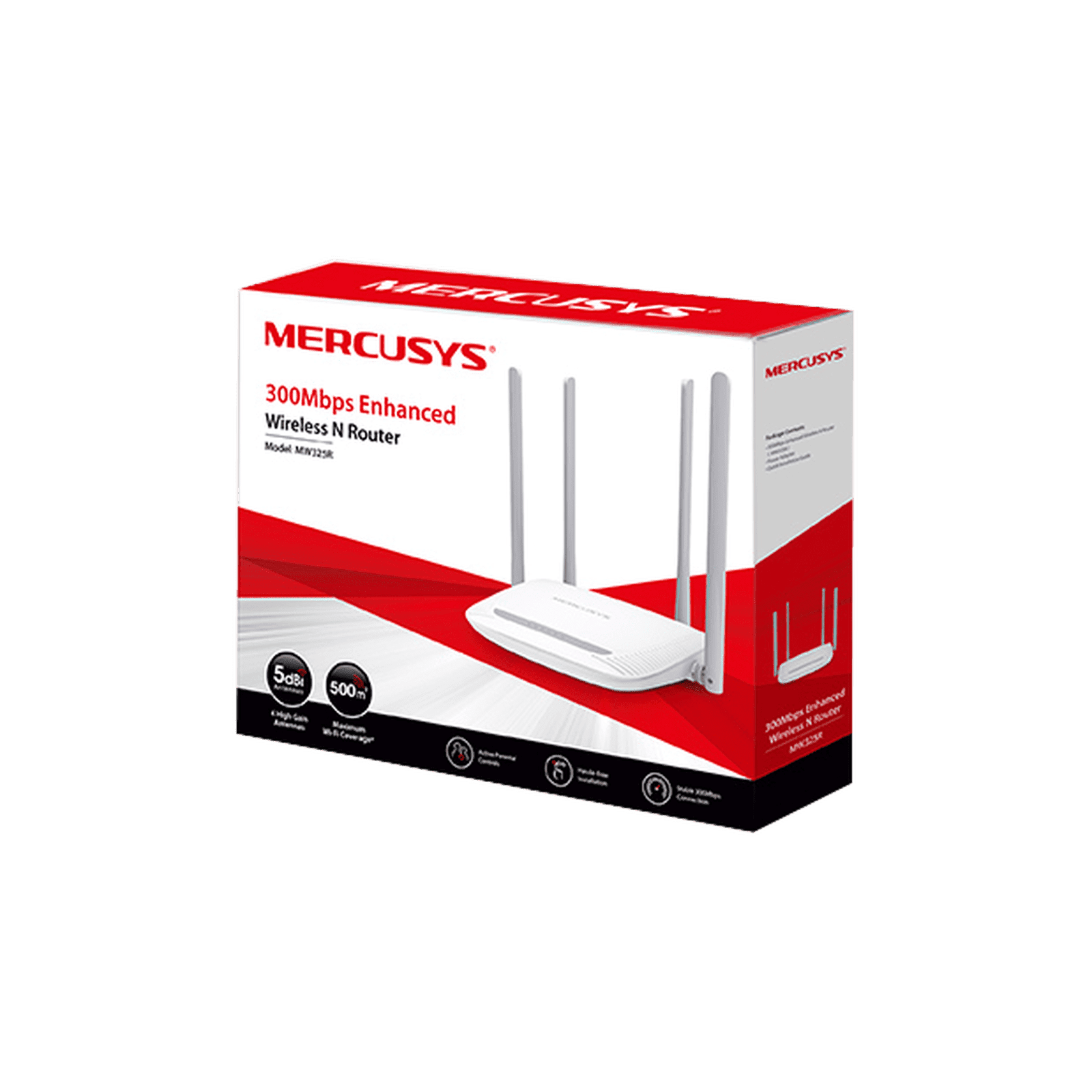 Router Inalámbrico N Mejorado / 2.4 GHz de 300 Mbps / 1 Puerto WAN 10/100 Mbps / 3 Puertos LAN 10/100 Mbps / 4 Antenas de 5 dBi MW325R - MERCUSYS