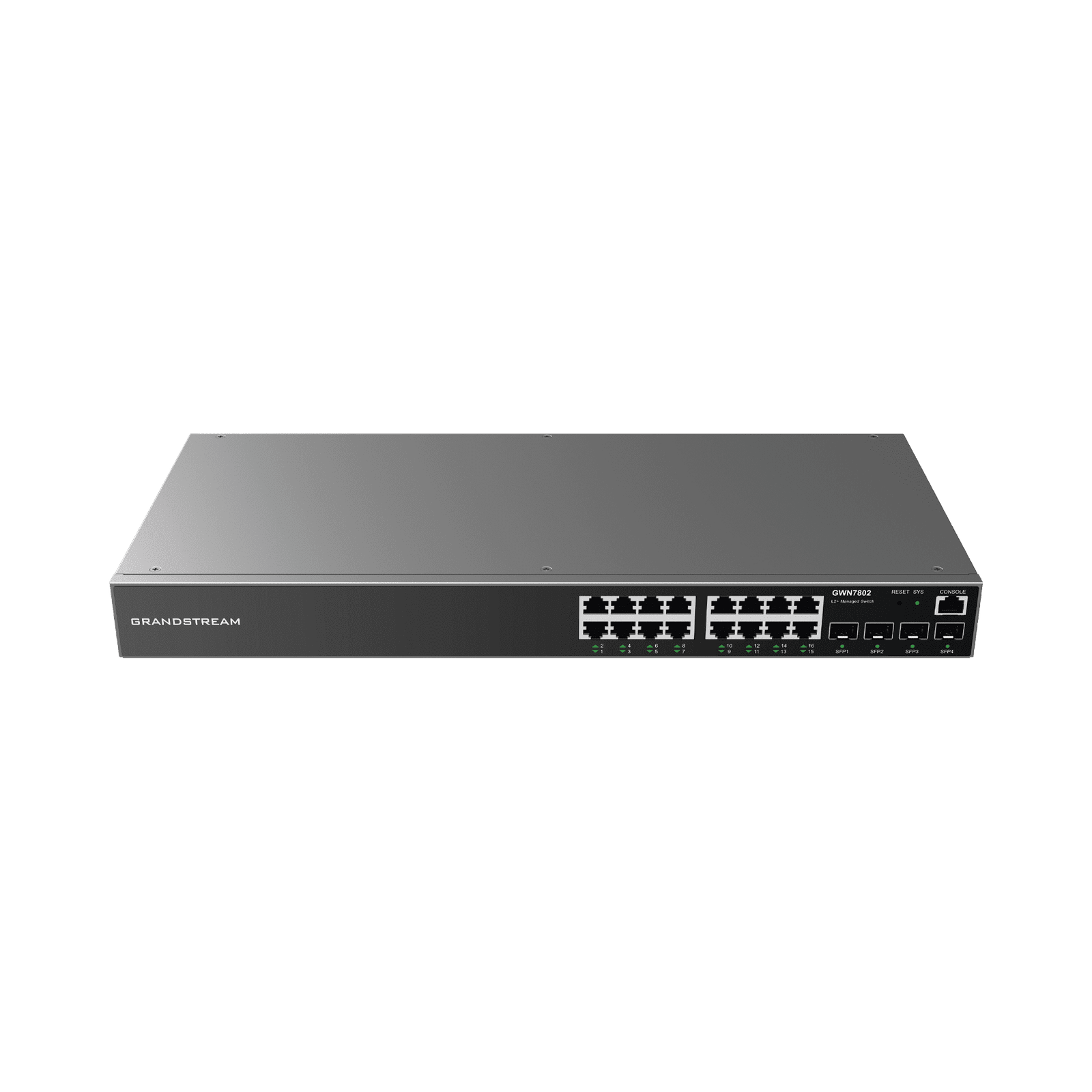 Switch Gigabit Administrable / 16 puertos 10/100/1000 Mbps + 4 Puertos SFP Uplink / Compatible con GWN Cloud. GWN7802 - Grandstream