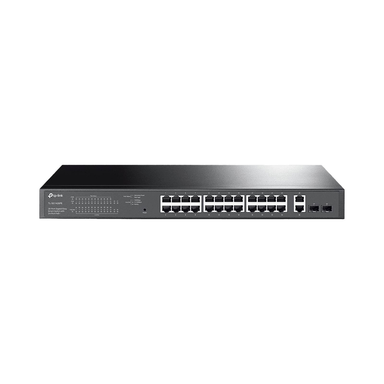 Switch PoE Administrable 24 puertos 10/100/1000 Mbps / 2 puertos SFP / 24 puertos PoE af/at / Presupuesto PoE 250W / TL-SG1428PE - TP-LINK