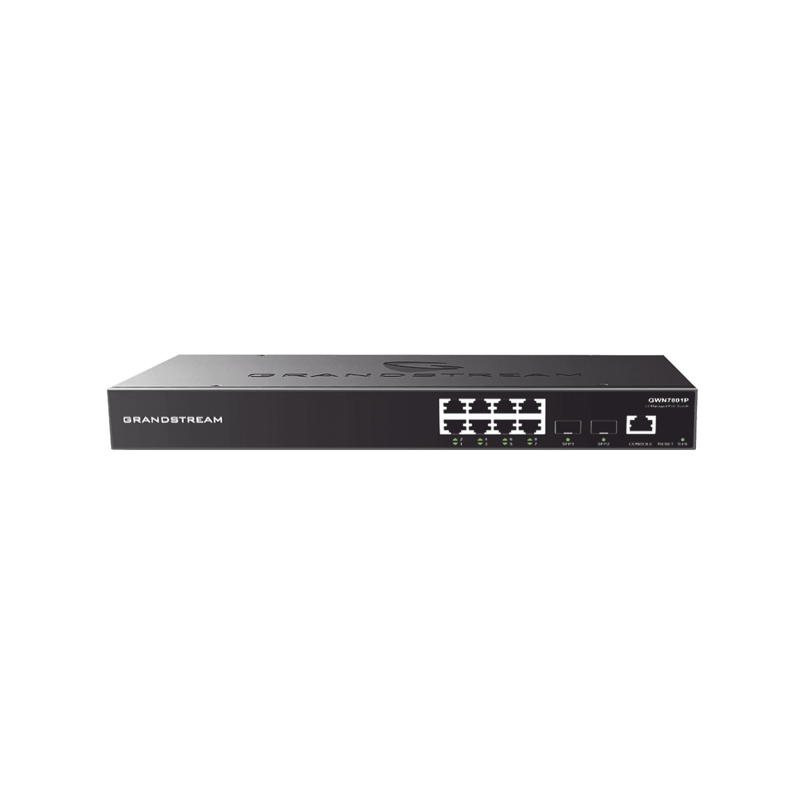Switch PoE+ Gigabit Administrable / 8 puertos 10/100/1000 Mbps + 2 Puertos SFP Uplink / Hasta 120W / Compatible con GWN Cloud. GWN7801P - Grandstream