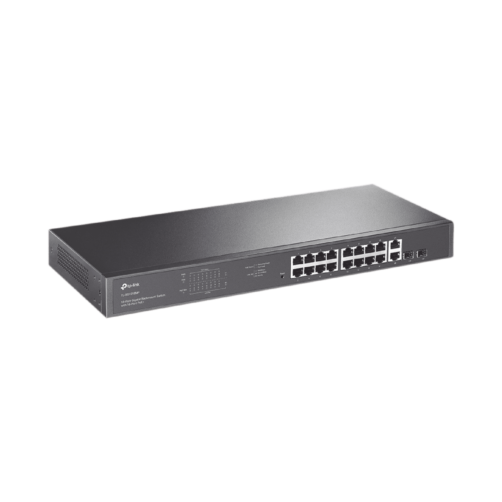 Switch no administrable de 16 puertos 10/100/1000Mbps y PoE af/at, 2 puertos SFP hasta 250W. TL-SG1218MP - TP-LINK
