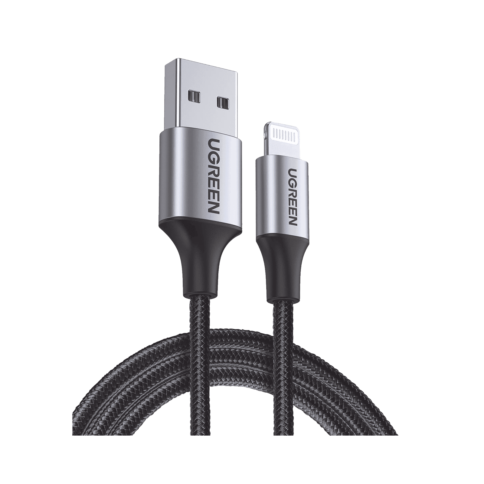 Cable USB-A a Lightning | 1 Metro | Certificado MFi | Carga Rápida 5V/2.4 A | 480 Mbps | Conector C94 | Adecuado para iPhone, iPad y iPod | Protección Integrada | Caja de Aluminio | Nylon Trenzado | Color Negro. 60156 - UGREEN