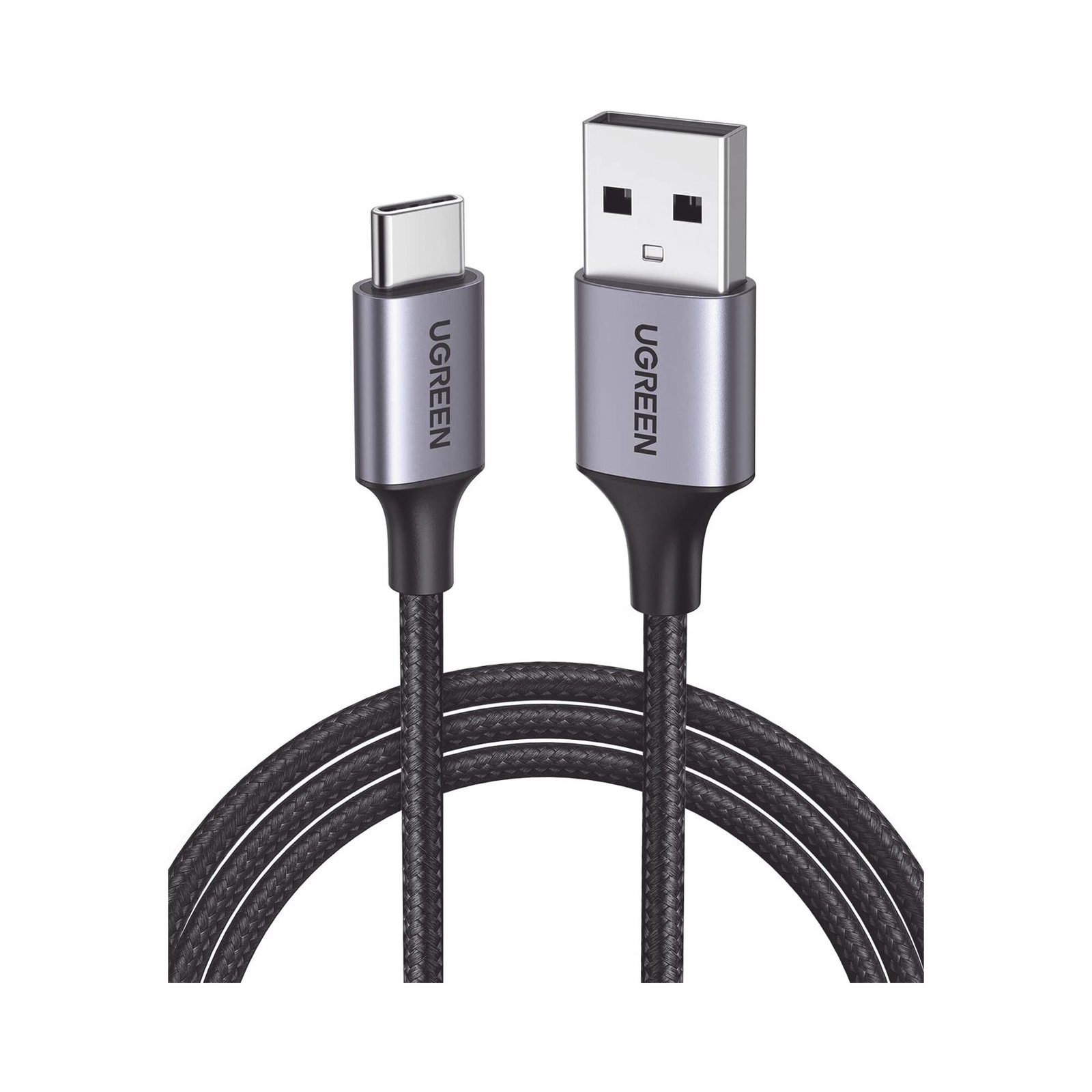Cable USB-A a USB-C | 2 Metros | Transferencia de datos de 480 Mbps | Carga Rápida | QC 4.0/3.0/2.0 | FPC | AFC | Protección Integrada | Caja de Aluminio | Nylon Trenzado | Color Negro. 60128 - UGREEN