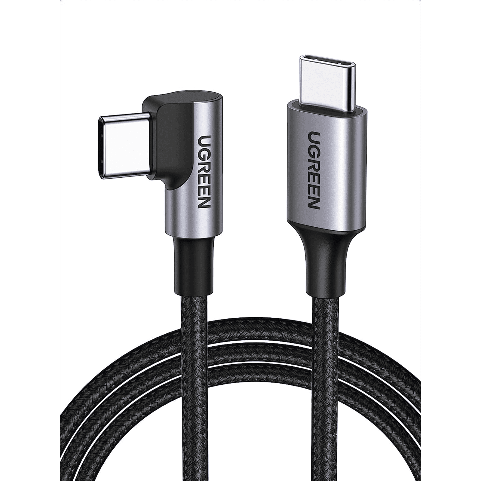 Cable USB-C a USB-C | 2 Metros | Conector con Ángulo Recto de 90° | Carga Rápida de hasta 60W | 480 Mbps | PD3.0 | QC4.0/3.0/2.0 | FPC | AFC | Protección Integrada| Caja de Aluminio | Nylon Trenzado | Color Negro 50125 - UGREEN