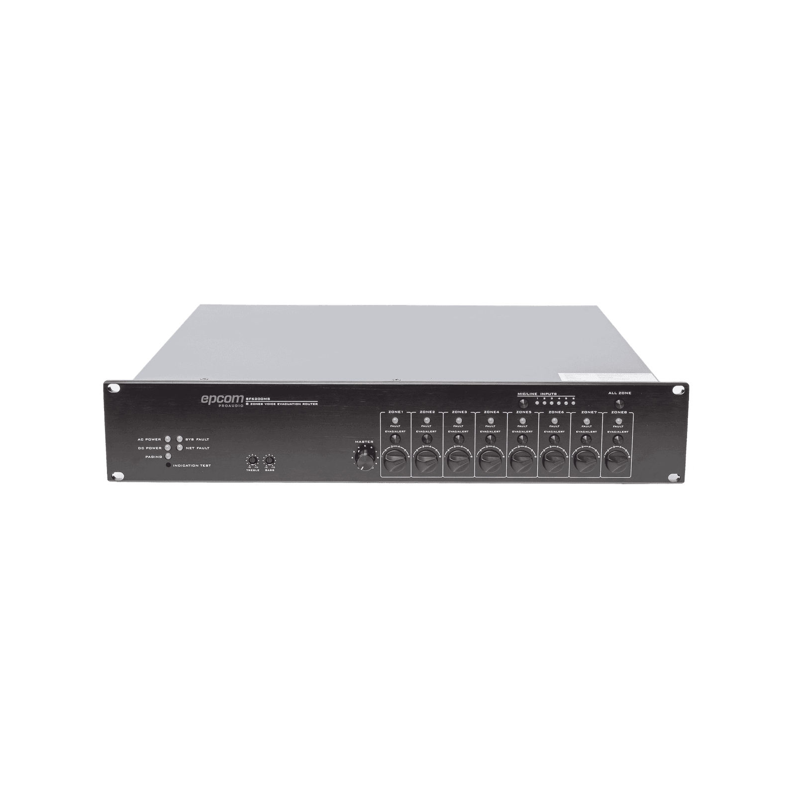 Controlador de Extensión de Evacuación de Voz | 8 Zonas | 500W | Soporta Máx. 19 SF6200MS en Cascada SF-6200MS - EPCOM PROAUDIO