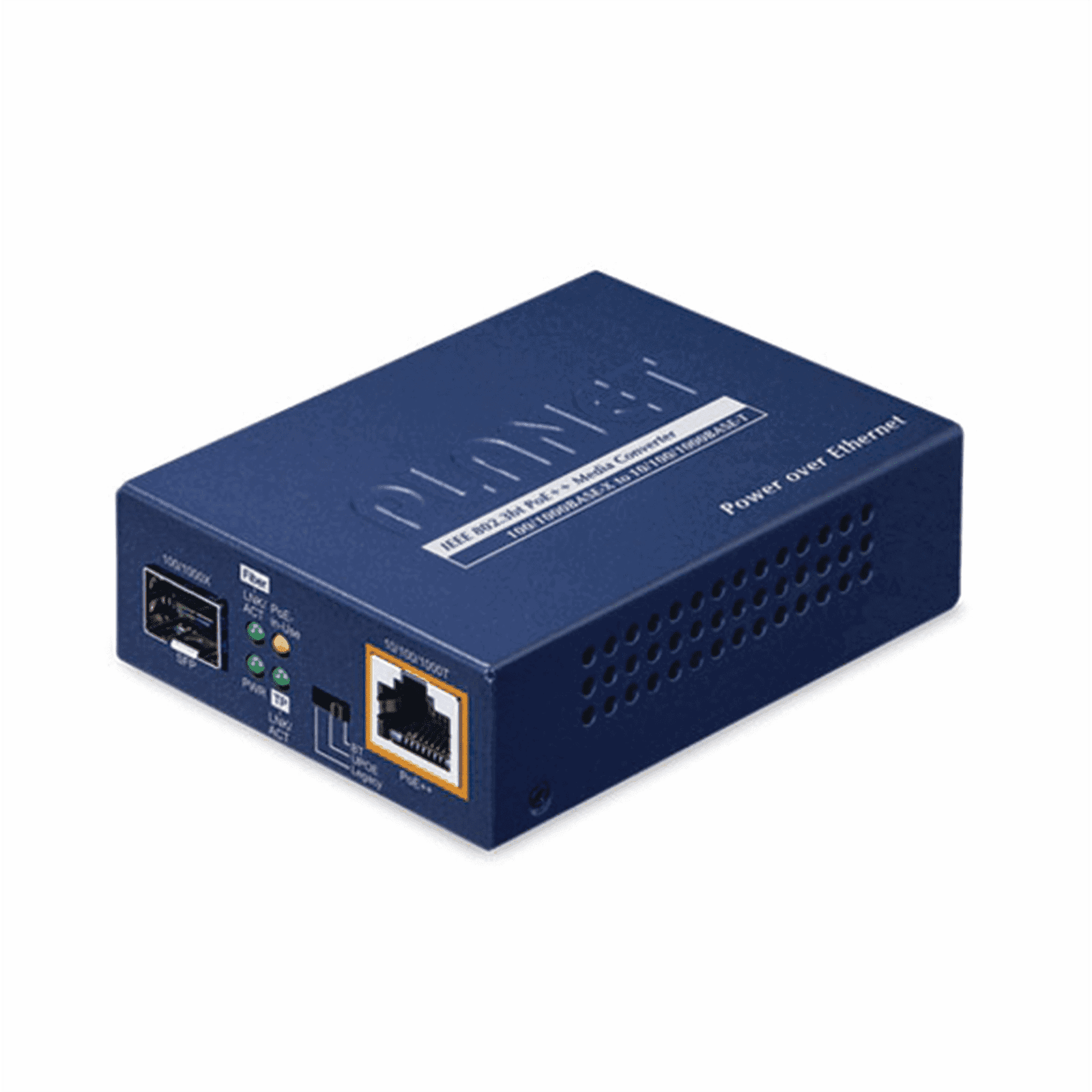 Convertidor de Medios 100/1000BASE-X SFP a 10/100/1000BASE-T 802.3bt PoE++ (60 Watts) GUP-805A-60W - PLANET