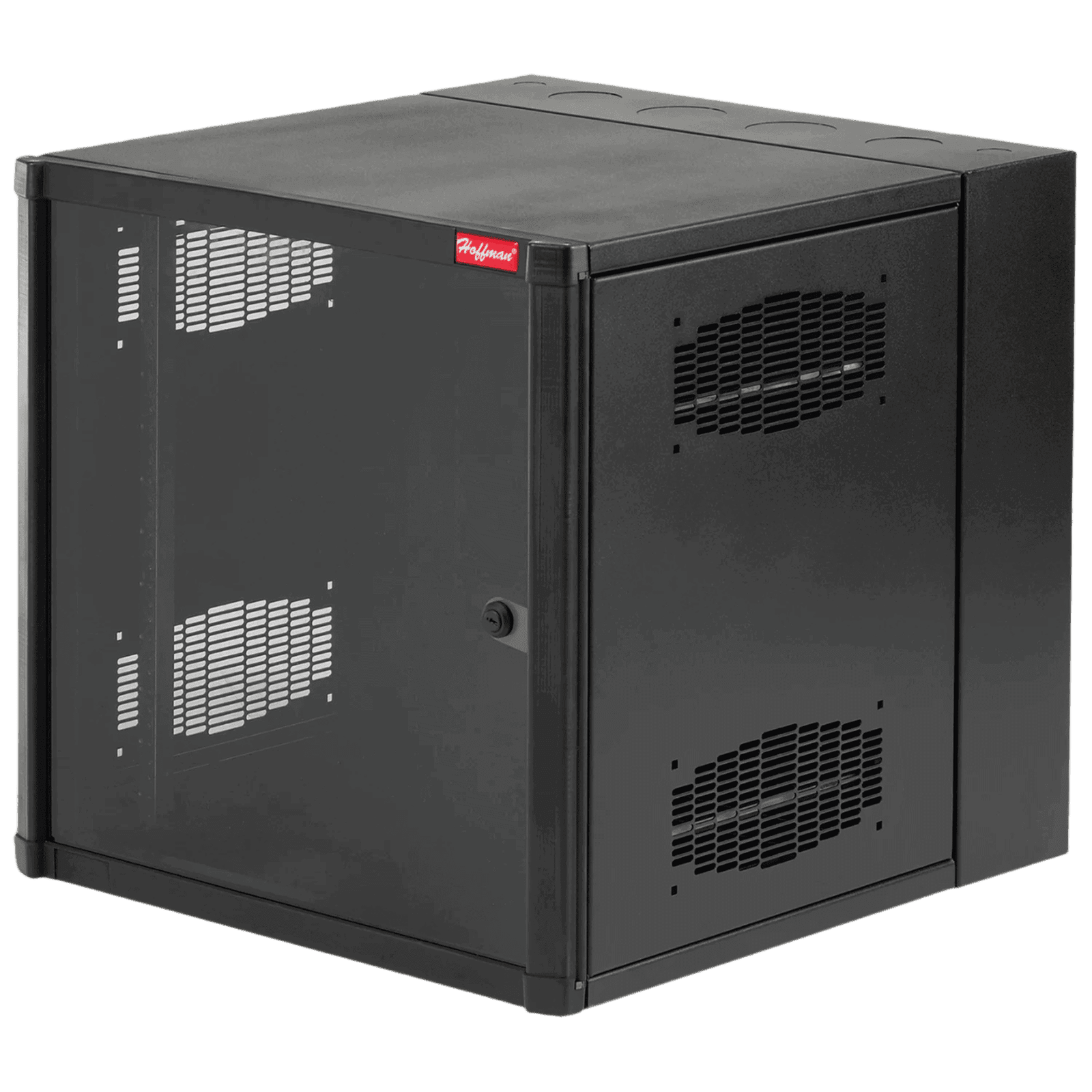 Gabinete AccessPlus de Montaje en Pared de 19in, Rieles Numerados y Roscados #10-32, Puerta con Ventana de Seguridad, 600 mm de Ancho, 762 mm de Profundidad, 12 UR, Color Negro EWMW242430 - HOFFMAN