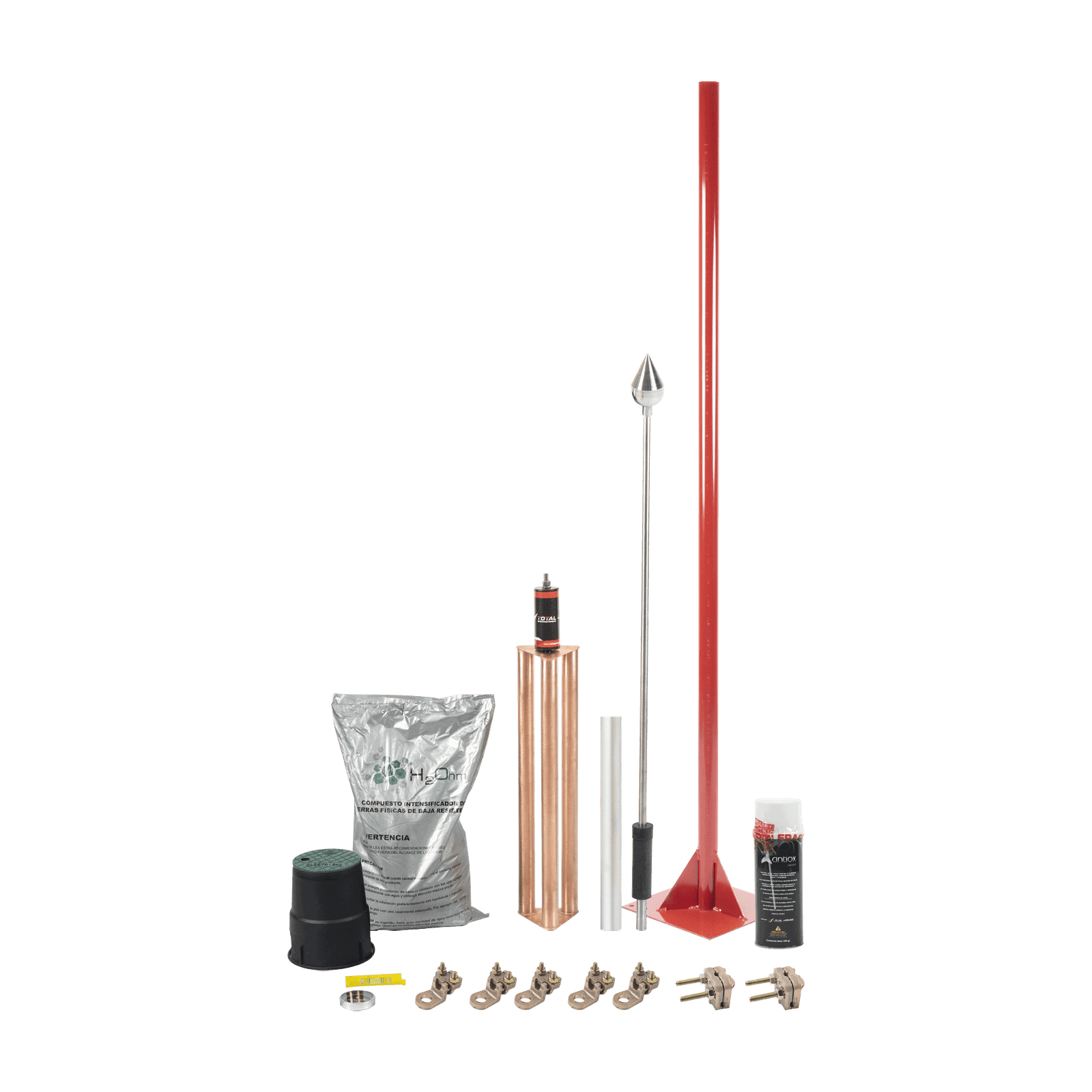 Kit Pararrayo con Punta en Aluminio con Accesorios para Protección de Diámetro de 160 m. KIT-MASTER-01-V2 - TOTAL GROUND