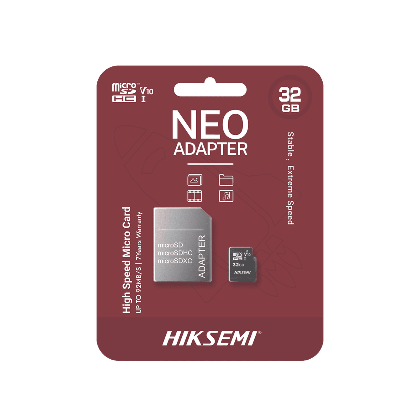Memoria microSD con Adaptador Ideal para Celular o Tablet / 32 GB / Multipropósito / Clase 10 / 92 MB/s Lectura / 50 MB/s Escritura HS-TF-C1/32G/NEO/A - HIKSEMI by HIKVISION