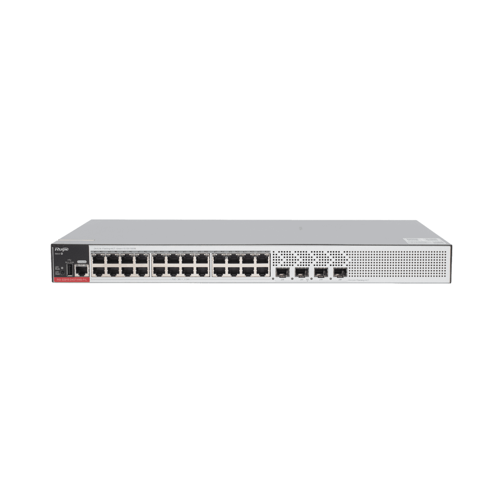 Switch PoE+ Empresarial 370 Watts, Administrable L2+, 24 Puertos Gigabit y 4 Puertos Uplink SFP 2.5G RG-S2915-24GT4MS-P-L - RUIJIE