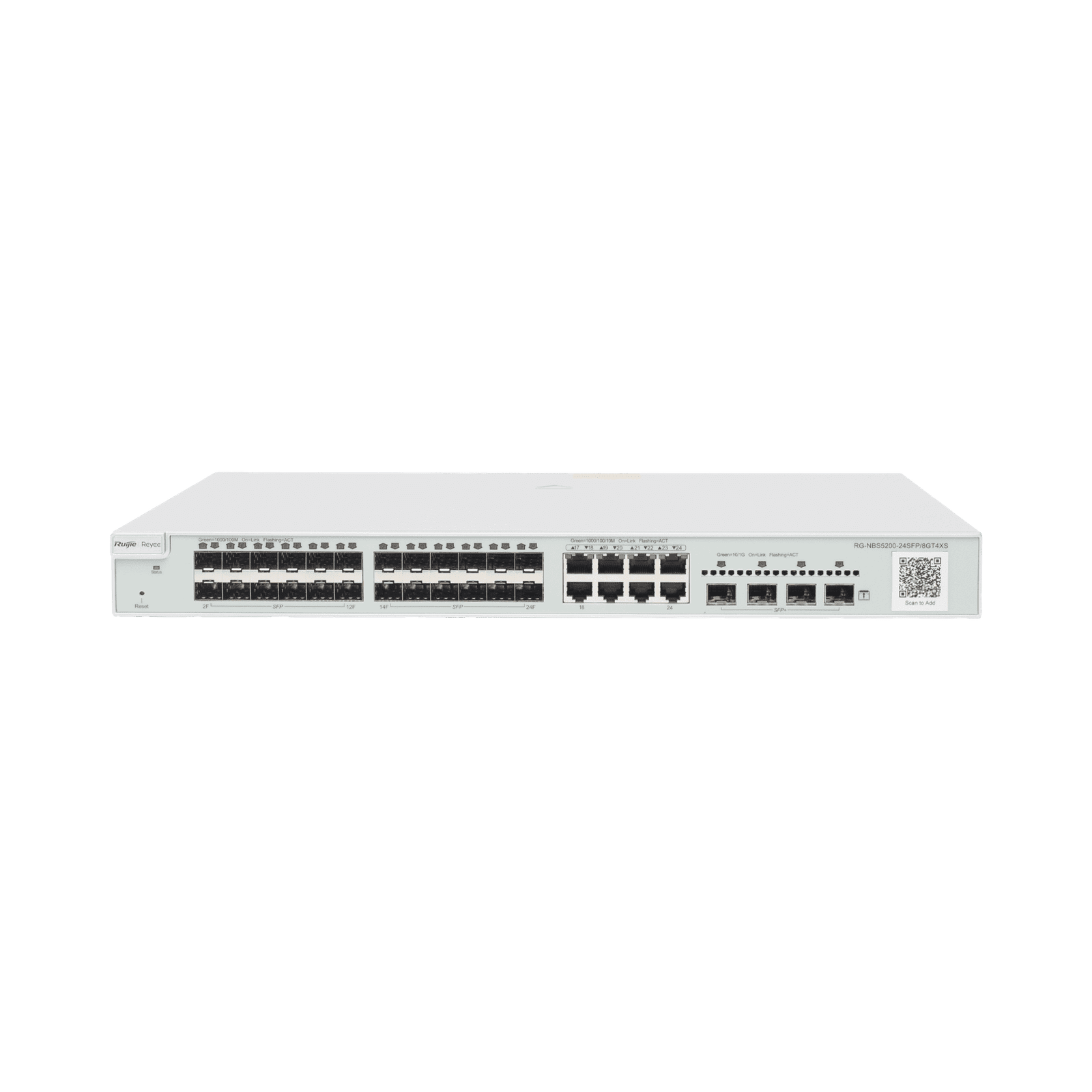 Switch administrable Capa 3, 24 puertos SFP 1G, 8 puertos Ethernet 1G Combo y 4 SFP+ 10G, gestión remota en la nube RG-NBS5200-24SFP/8GT4XS - RUIJIE