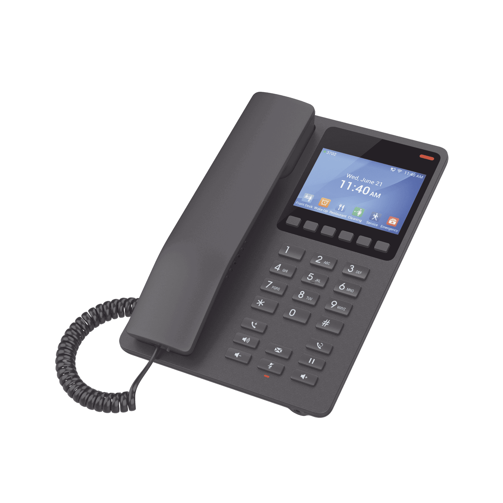 Teléfono IP Hotelero con pantalla LCD a color, 2 líneas SIP con 2 cuentas, codec Opus, IPV4/IPV6, color negro, con gestión en la nube GDMS GHP631 - Grandstream