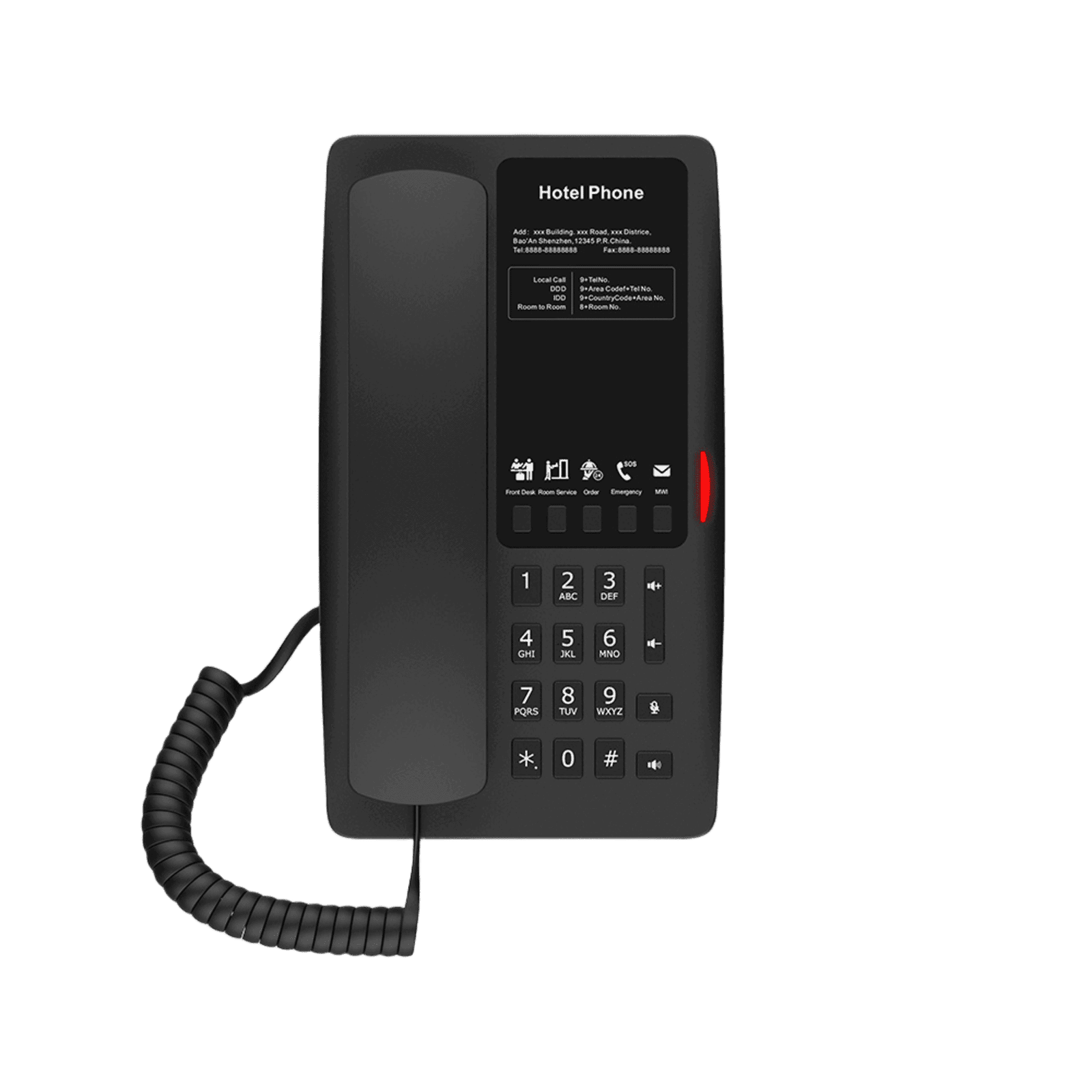 Teléfono IP WI-FI para Hotelería, Puerto USB-A para carga, 5 teclas programables para servicio rápido (Hotline), plantilla personalizable con PoE H4WB - FANVIL