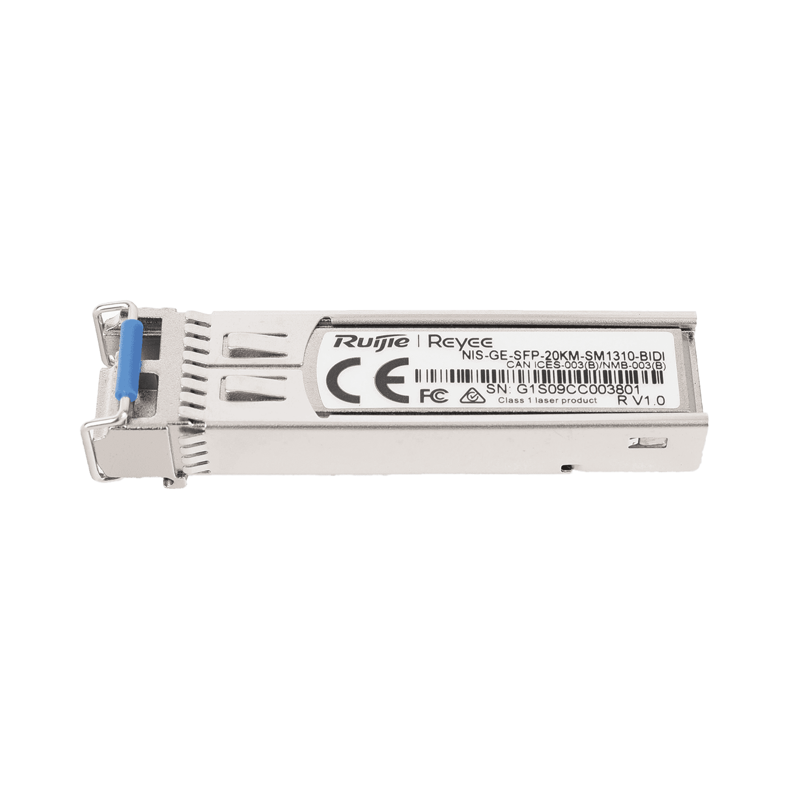 Transceptor Industrial BIDI Monomodo SFP 1G (Lado A), hasta 20 Kilómetros, TX 1310 / RX 1550, soporta Temperaturas de -40° a 85° C NIS-GE-SFP-20KM-SM1310-BIDI - RUIJIE