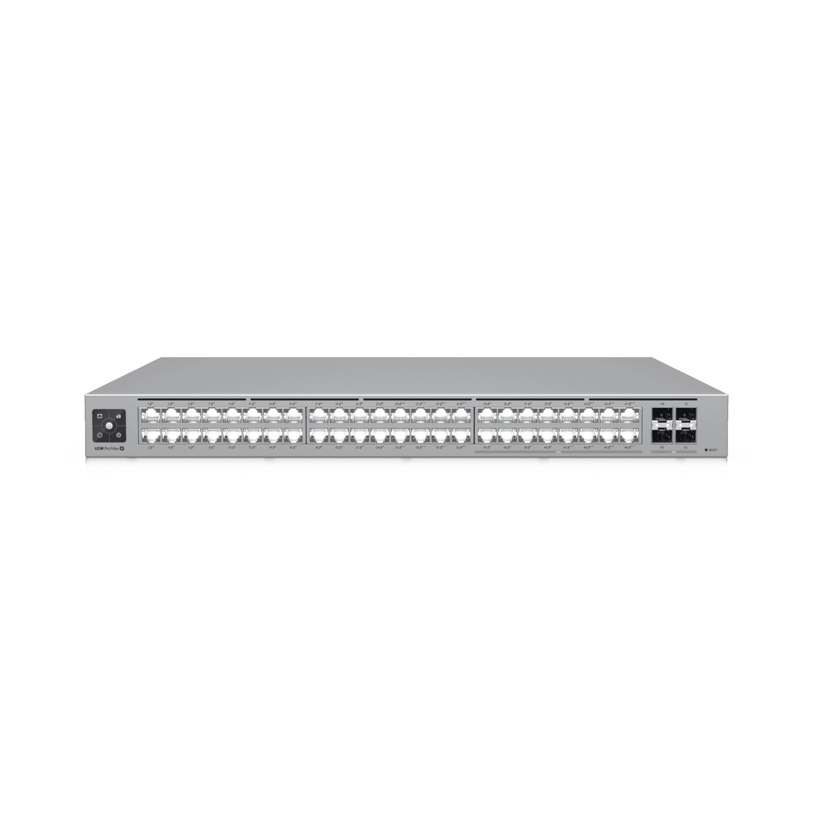 UniFi Switch Pro Max 48 POE, con funciones capa 3, 48 puertos (16 puertos 2.5 GbE (8 POE++ y 8 POE+) y 32 puertos 1 GbE (24 POE+ y 8 POE++)), 2 puertos SFP+ 10G, POE++ 720W, pantalla informativa USW-PRO-MAX-48-POE - UBIQUITI INC.