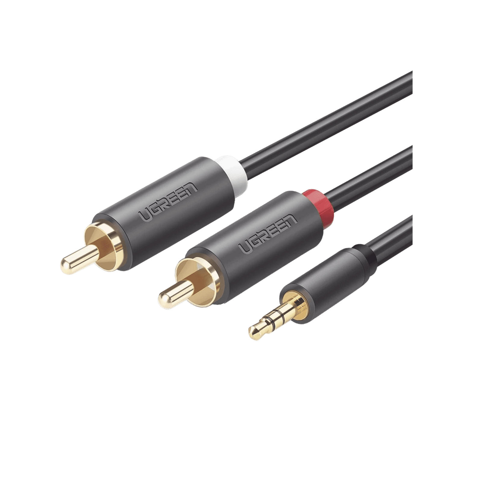 Cable Adaptador de 3.5mm Macho a 2 RCA Macho / 3 Metros / Color Gris / Blindaje Múltiple / ABS / Alta Calidad 10512 - UGREEN