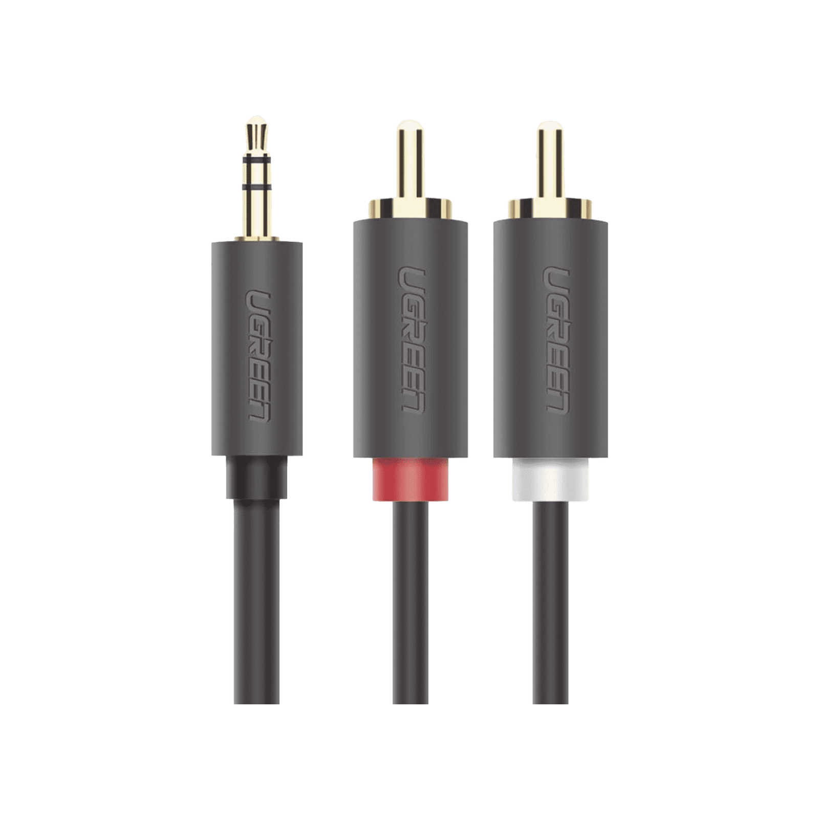 Cable Adaptador de 3.5mm Macho a 2 RCA Macho / 3 Metros / Color Gris / Blindaje Múltiple / ABS / Alta Calidad 10512 - UGREEN