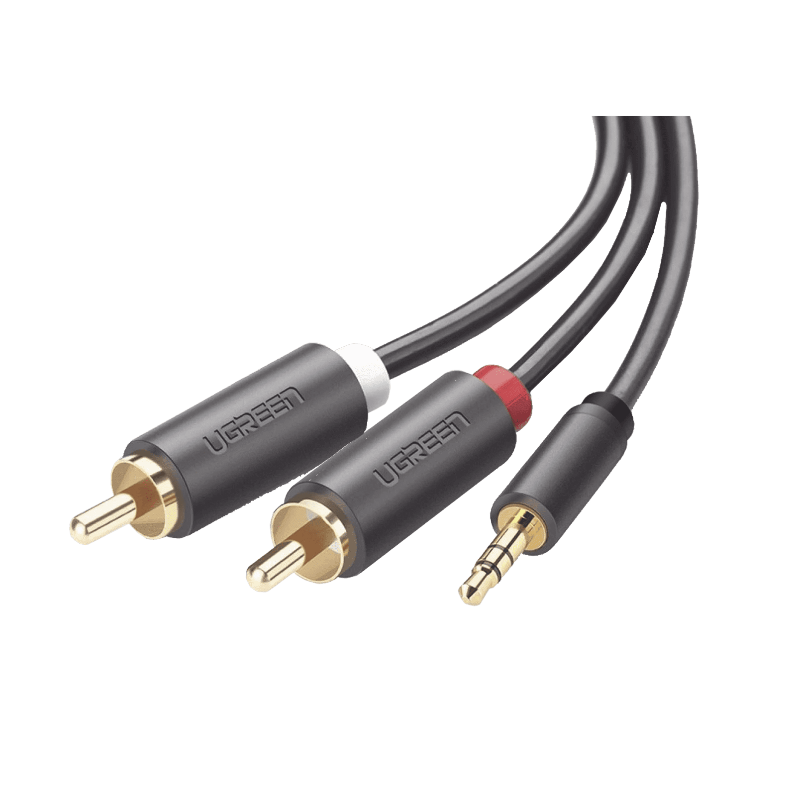 Cable Adaptador de 3.5mm Macho a 2 RCA Macho / 5 Metros / Color Gris / Blindaje Múltiple / ABS / Alta Calidad 10513 - UGREEN