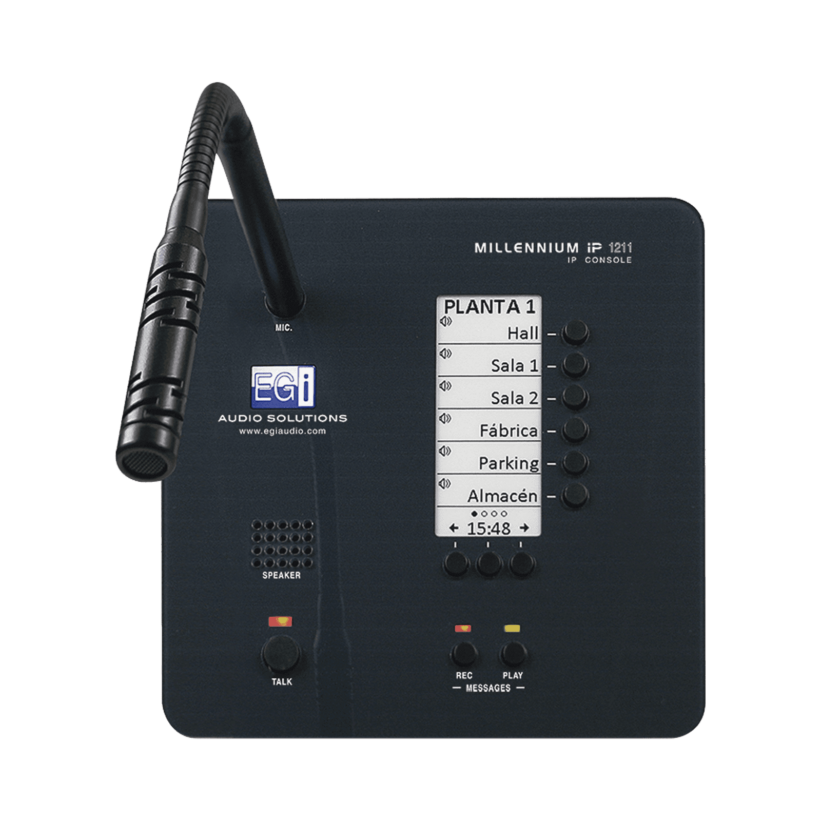 CONSOLA DE AVISOS MULTIZONA IP CON DISPLAY, MICRÓFONO Y GRABADOR DE MENSAJES 1211M 186491 - EGI AUDIO SOLUTIONS
