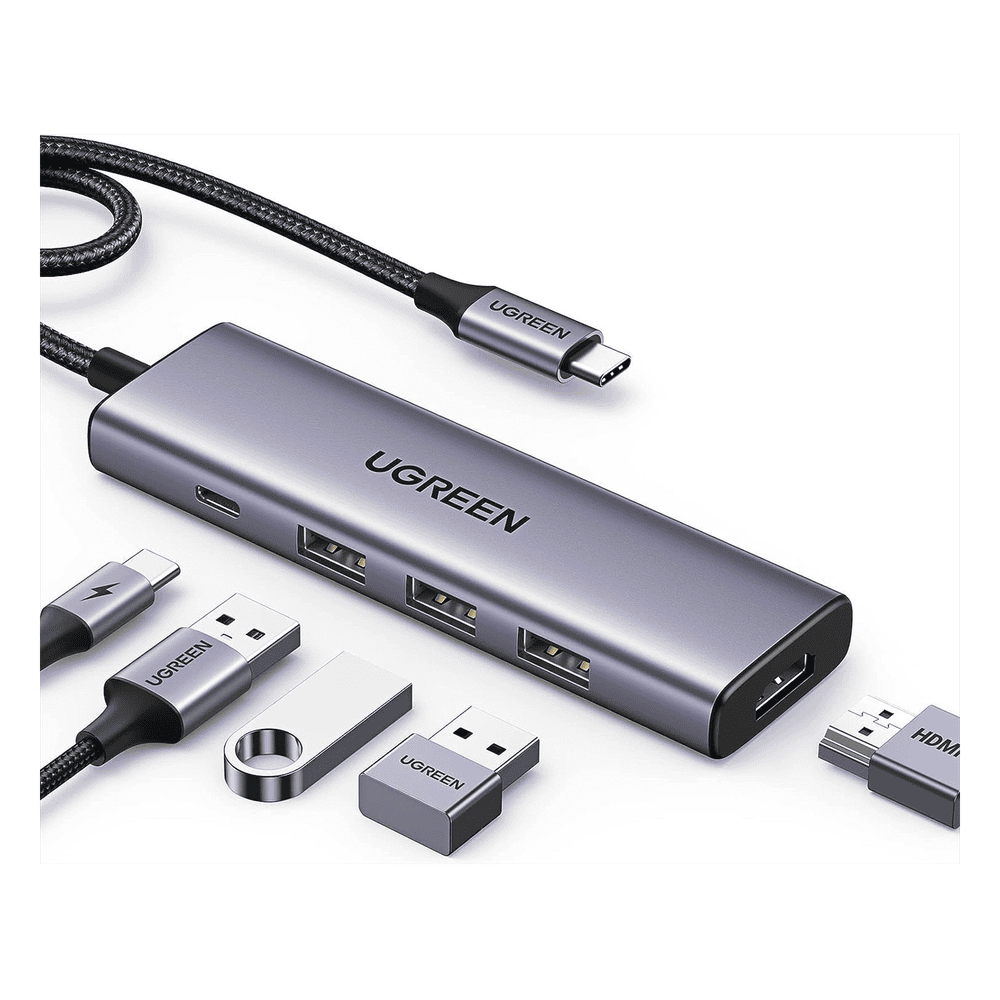 HUB USB-C (Docking Station) 5 en 1 | HDMI 2.0 4K@30Hz | 3 USB-A 3.0 (5Gbps) | USB-C PD Carga 100W | Potente Disipación de Calor | Chip de Ultima Generación | Cable de Nylon Trenzado de 25 cm | Carcasa de Aluminio. 15596