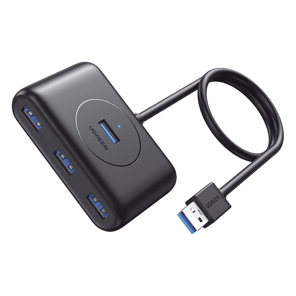 HUB USB-A 3.0 4 en 1 | 4 Puertos USB-A 3.0 (5Gbps) | Entrada USB-C (PD 5V2A) | Cable de 1 Metro | Indicador Led | Ideal para Transferencia de Datos | Entrada USB-C para alimentar equipos de mayor consumo | Color Negro. 20291