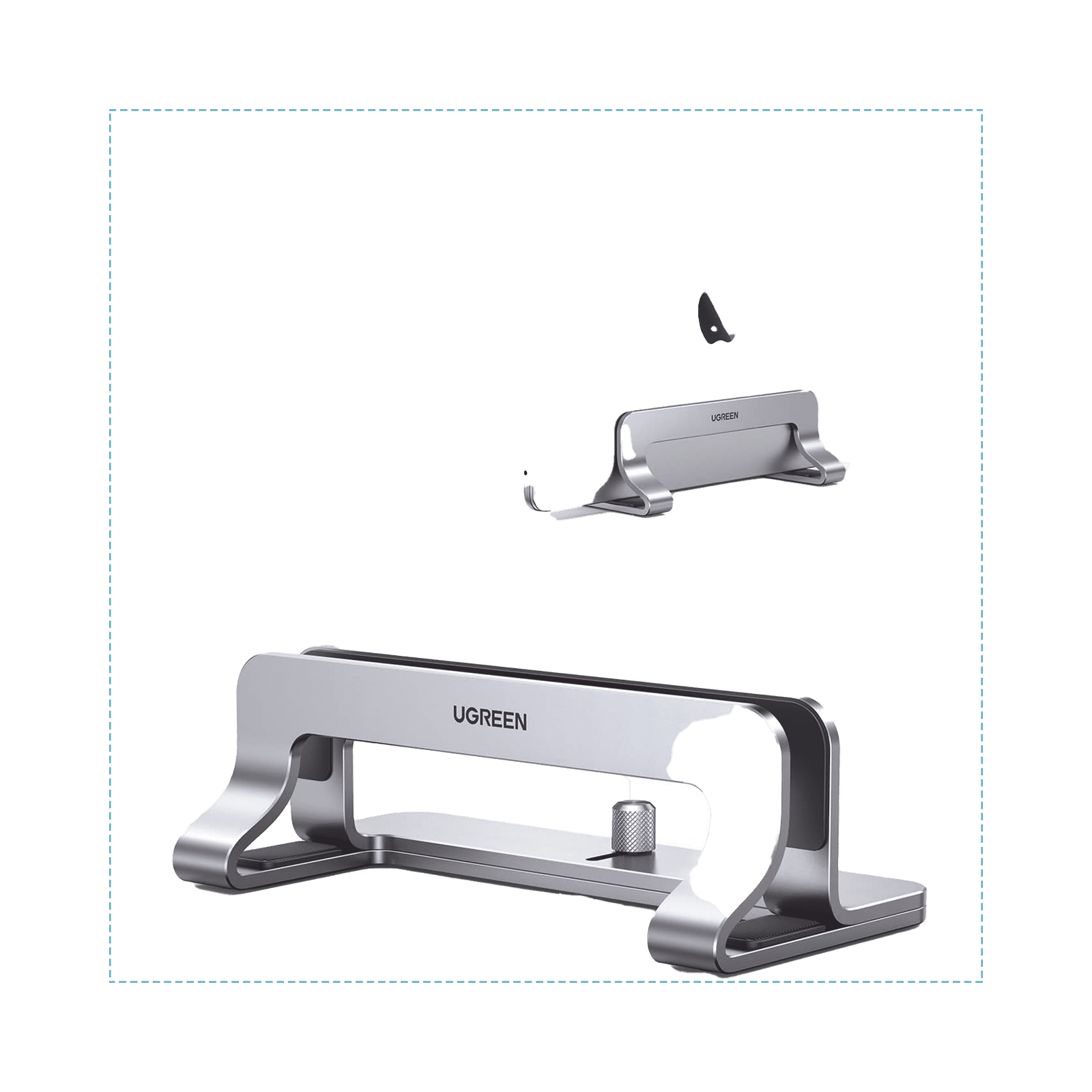 Soporte Vertical para Laptop / Adecuado para escritorio / Anchura Ajustable (12-26mm) / Amplia compatibilidad / Anti-Arañazos / Anti-Deslizante /Ajustable Mediante Tornillos / Color Plata / Aluminio + Silicona 20471 - UGREEN