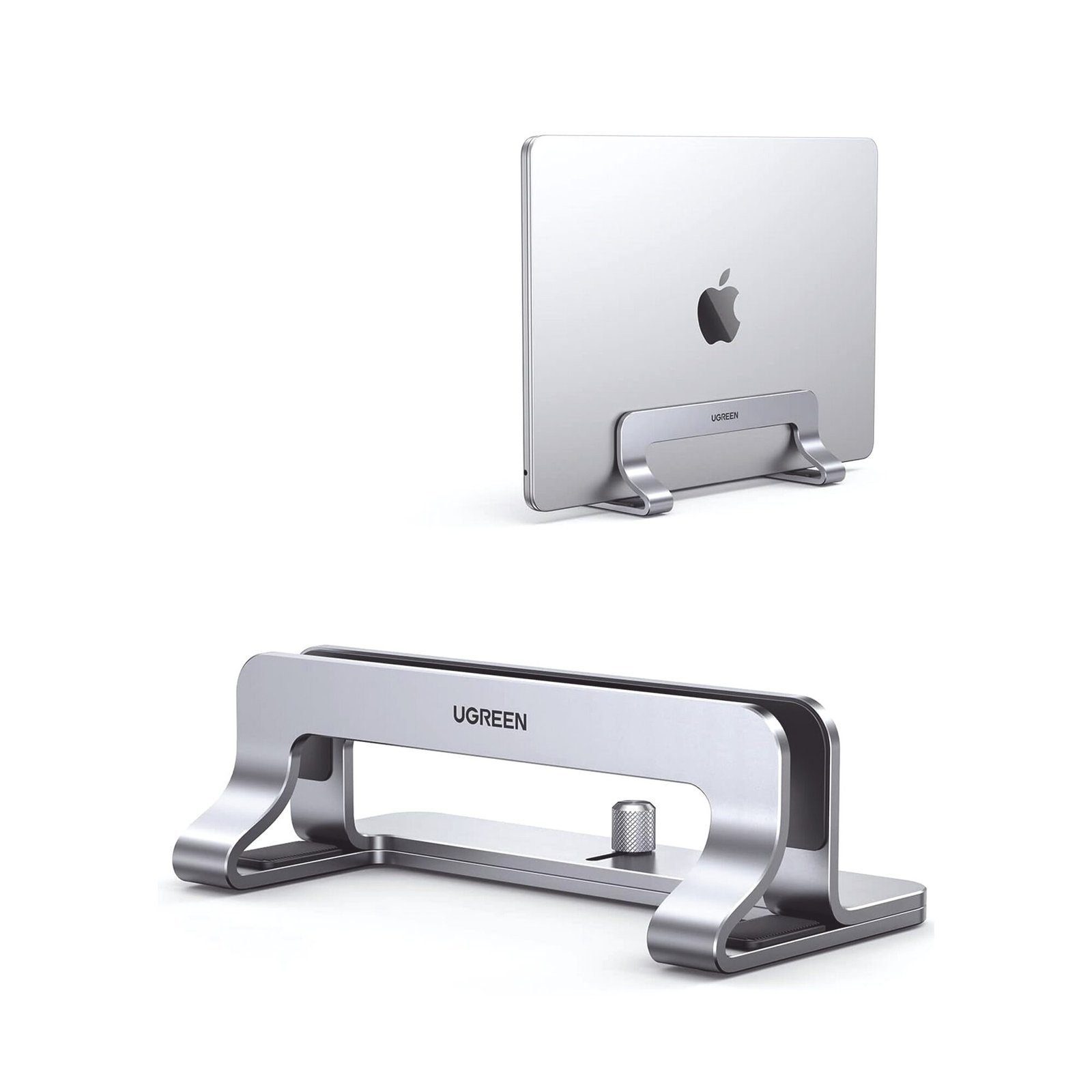 Soporte Vertical para Laptop / Adecuado para escritorio / Anchura Ajustable (12-26mm) / Amplia compatibilidad / Anti-Arañazos / Anti-Deslizante /Ajustable Mediante Tornillos / Color Plata / Aluminio + Silicona 20471 - UGREEN