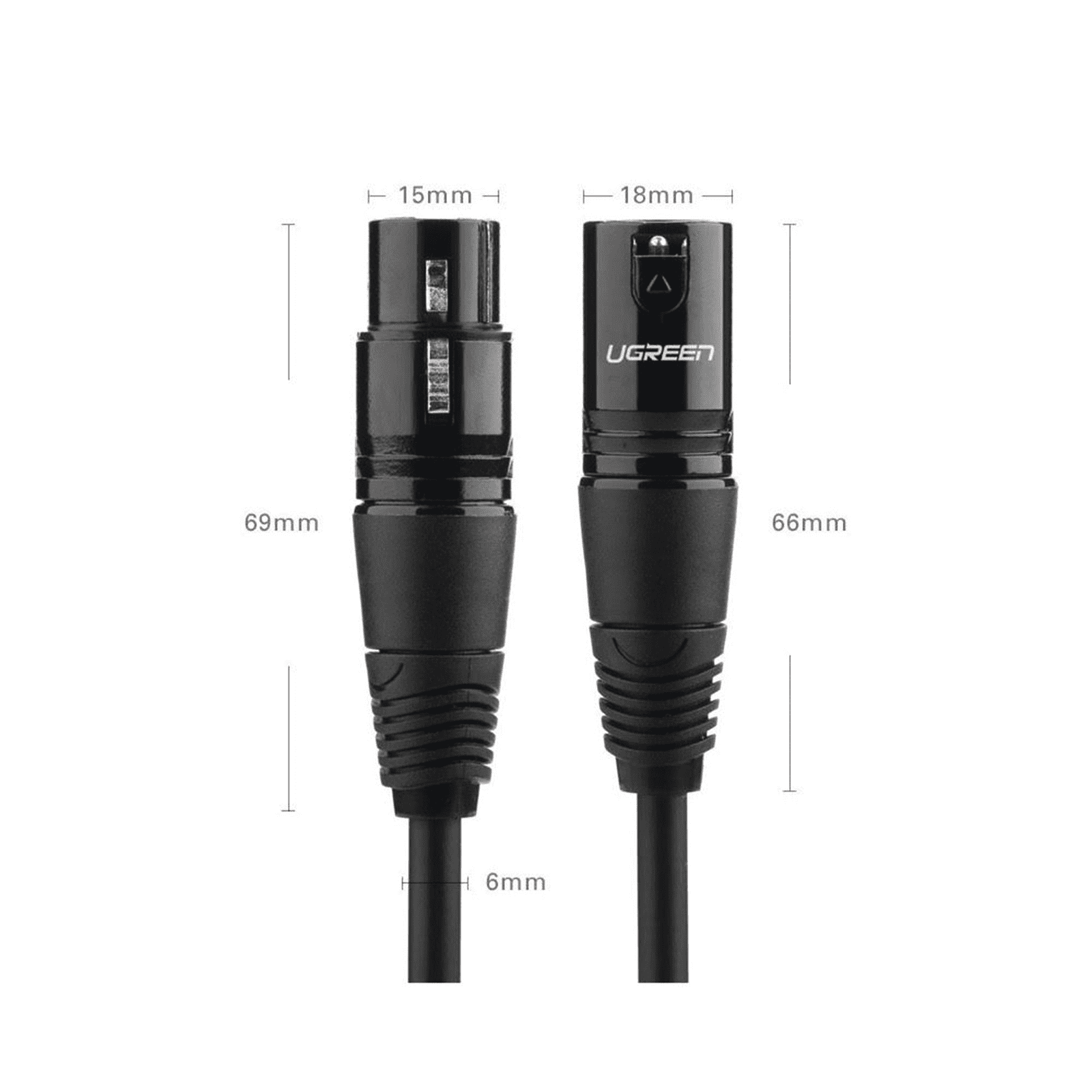 Cable para Micrófono XLR Tipo Canon Macho a Hembra | 15 Metros | Plug & Play | Anti interferencias | Triple Blindaje | Alta Calidad | Color Negro. 20716 - UGREEN