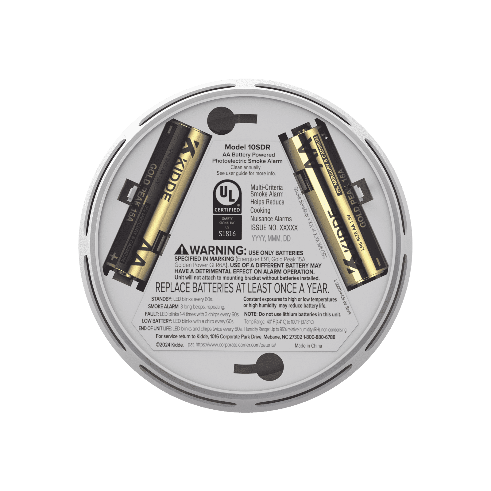 Detector de Humo Compacto Fotoelectrico Autonomo | Batería Reemplazable AA | Modelo 210314281 | Pieza 10SDR-1 - KIDDE