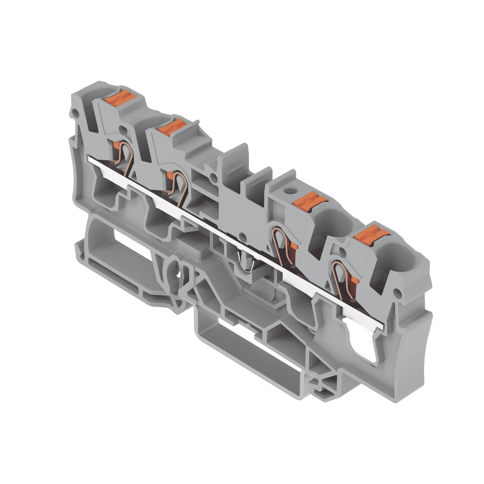 Borna de paso para 4 conductores; con tecla; 4 mm²; con orificio de prueba; Marcaje lateral y central; para carril DIN 35 x 15 y 35 x 7,5; Push-in CAGE CLAMP®; 4,00 mm²; gris 2204-1401 - WAGO