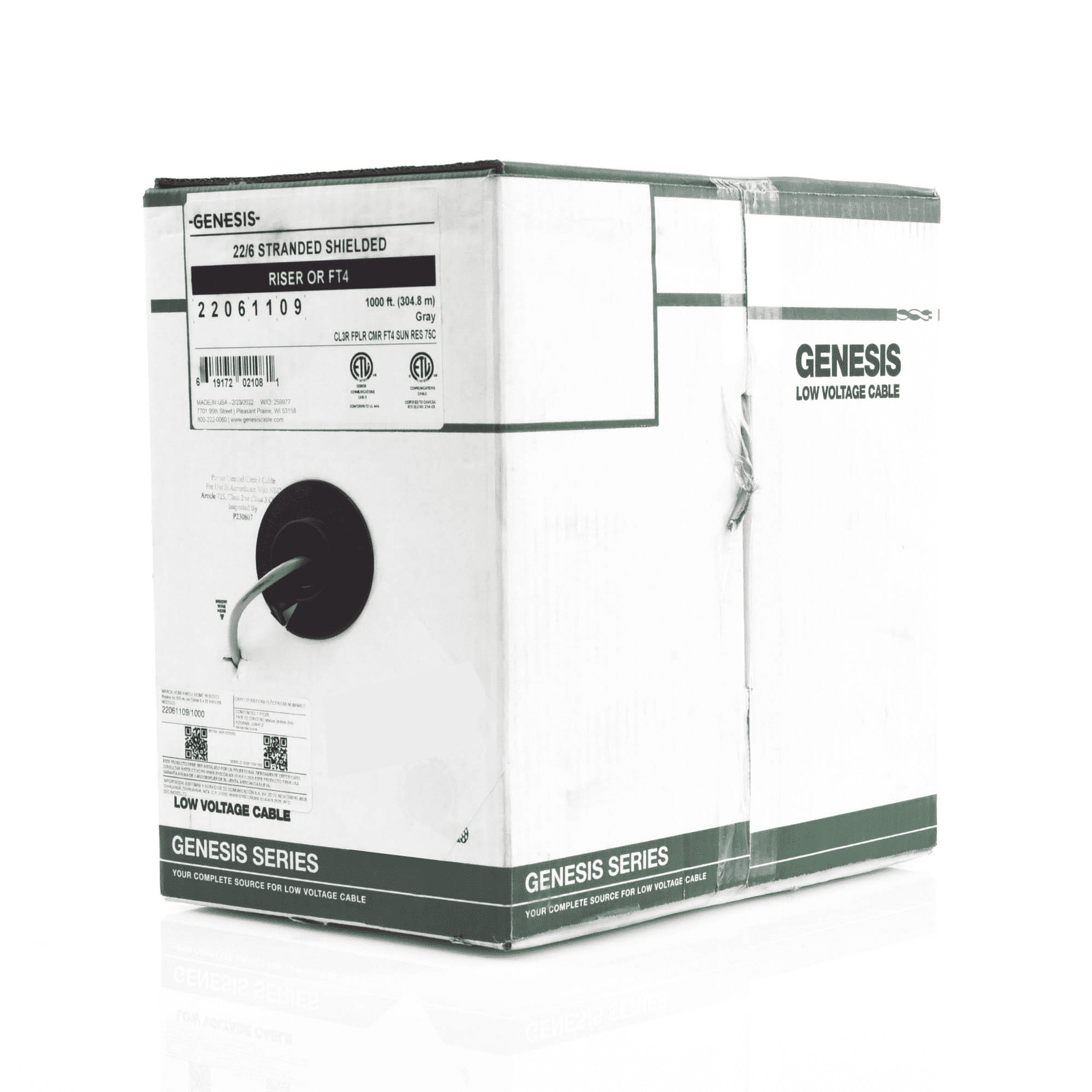 Bobina de 305 Metros de Cable / 6 x 22 AWG Blindado / Color Gris / Para Aplicaciones de Audio, Seguridad y Control 2206-1109/1000 - GENESIS