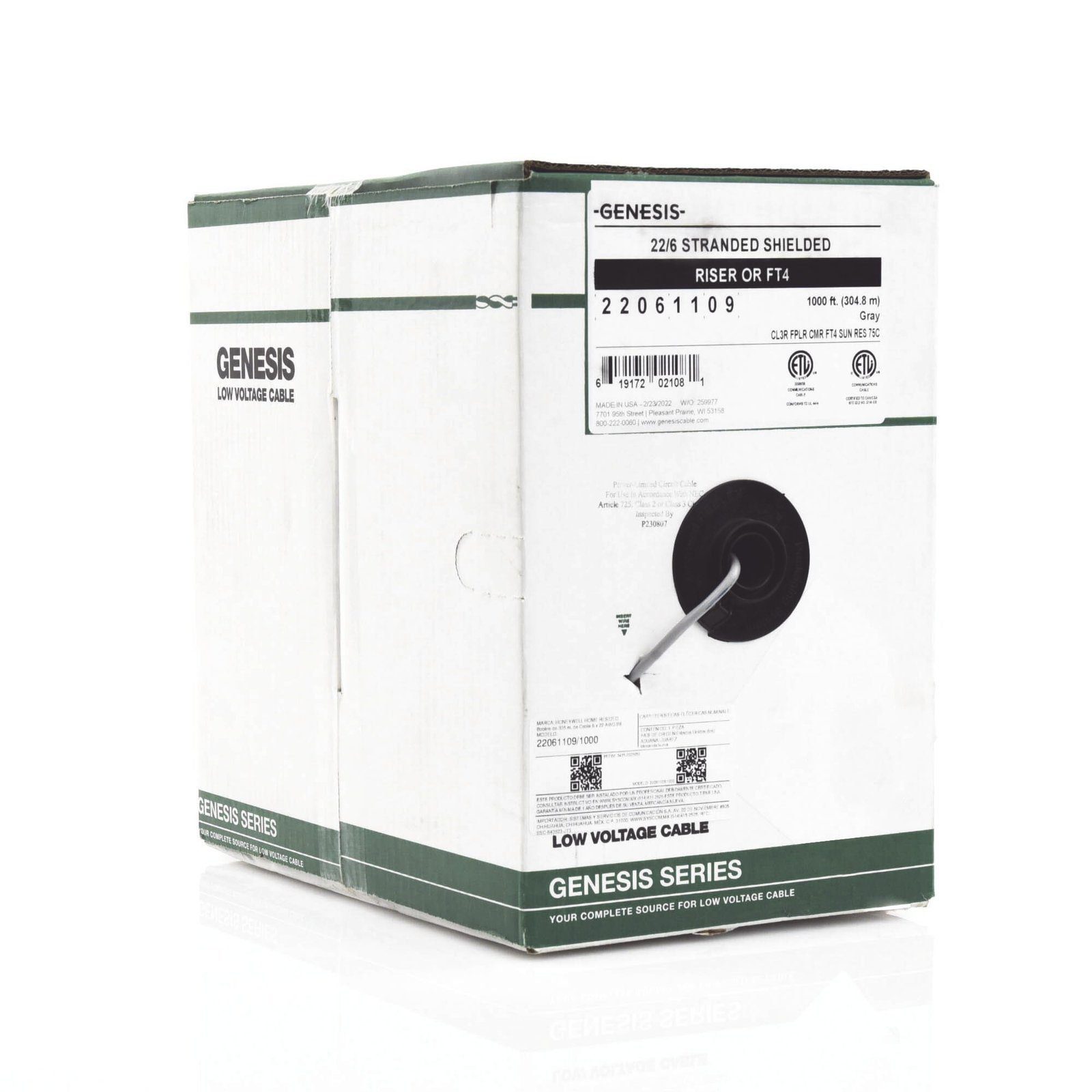 Bobina de 305 Metros de Cable / 6 x 22 AWG Blindado / Color Gris / Para Aplicaciones de Audio, Seguridad y Control 2206-1109/1000 - GENESIS