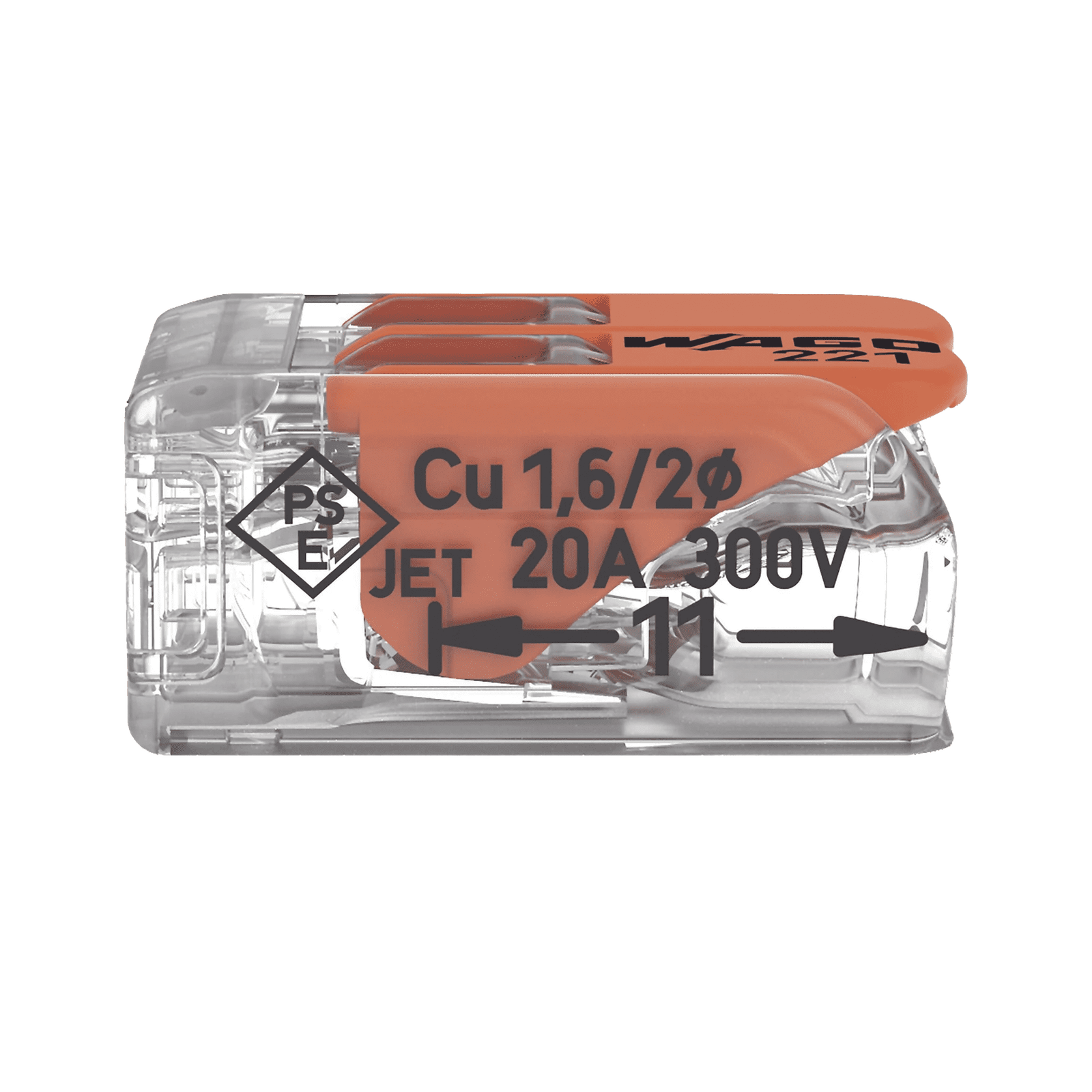 Conector Compacto para 1 Cable de Entrada 1 Cable de Salida / Cables Compatibles 28AWG-12AWG 221-412 - WAGO