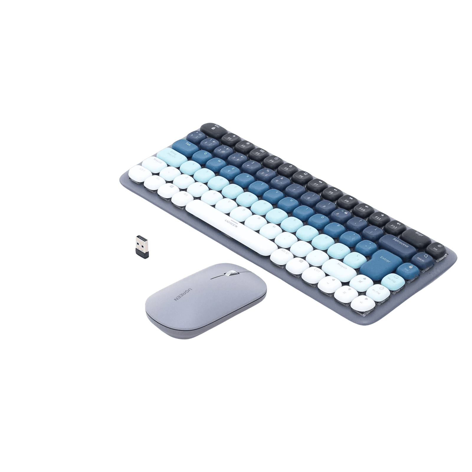 Paquete de Teclado y Mouse | 85 teclas en Español | Bluetooth y 2.4GHz | Mouse Ambidiestro | Sensor de DPI ajustable | Efectos de Iluminación del Teclado | Amplia compatibilidad | Color Azul. 25179 - UGREEN