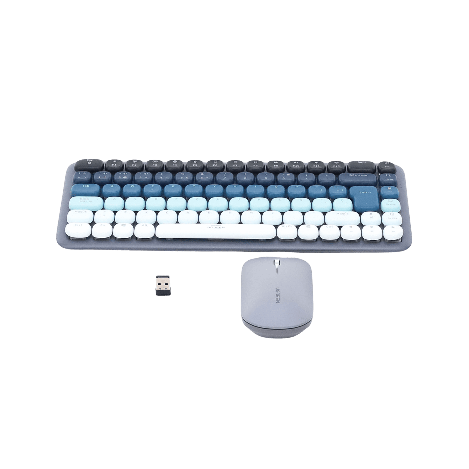 Paquete de Teclado y Mouse | 85 teclas en Español | Bluetooth y 2.4GHz | Mouse Ambidiestro | Sensor de DPI ajustable | Efectos de Iluminación del Teclado | Amplia compatibilidad | Color Azul. 25179 - UGREEN