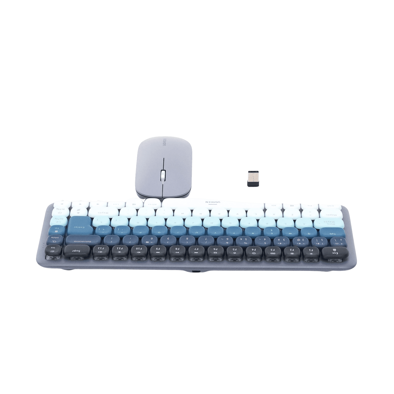 Paquete de Teclado y Mouse | 85 teclas en Español | Bluetooth y 2.4GHz | Mouse Ambidiestro | Sensor de DPI ajustable | Efectos de Iluminación del Teclado | Amplia compatibilidad | Color Azul. 25179 - UGREEN