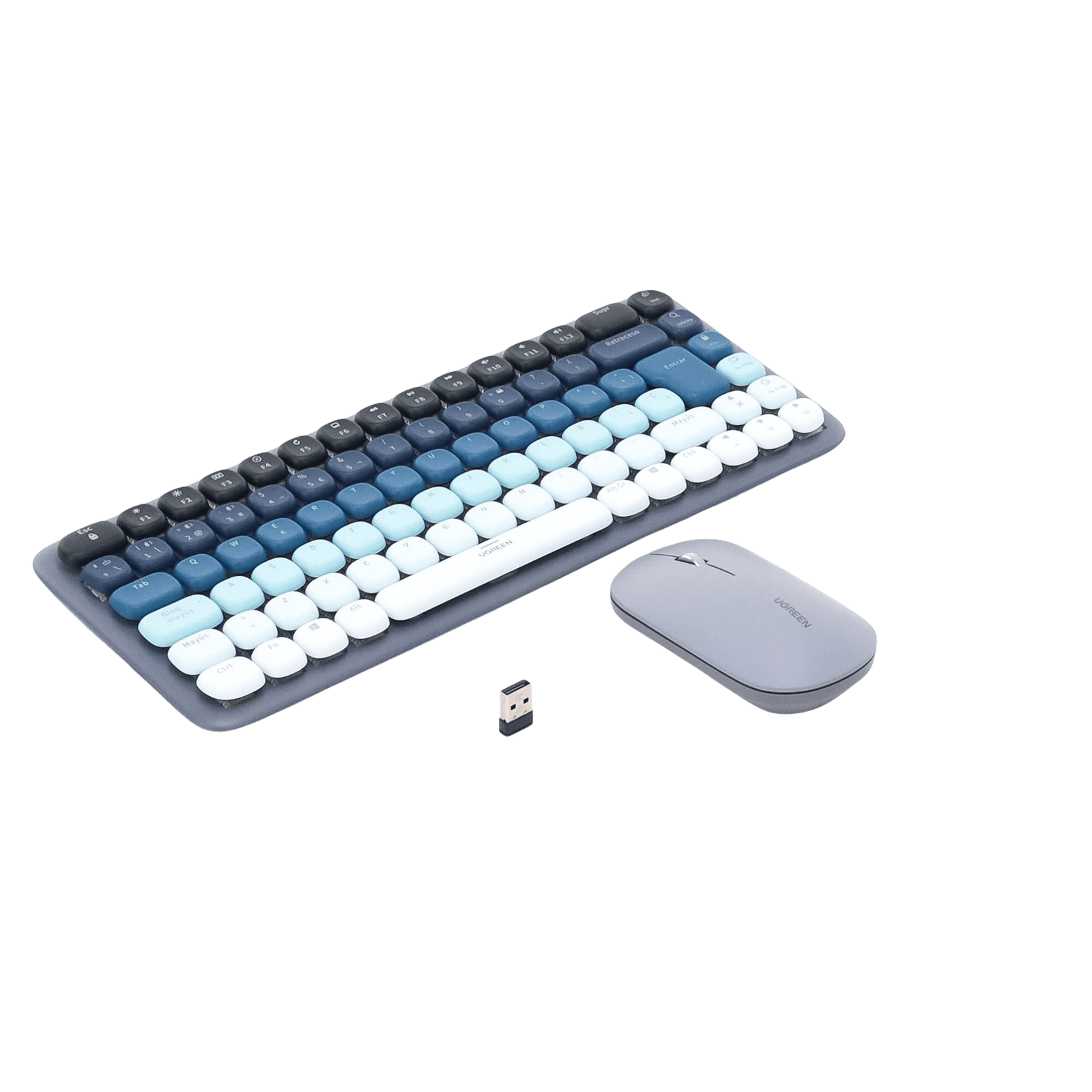 Paquete de Teclado y Mouse | 85 teclas en Español | Bluetooth y 2.4GHz | Mouse Ambidiestro | Sensor de DPI ajustable | Efectos de Iluminación del Teclado | Amplia compatibilidad | Color Azul. 25179 - UGREEN