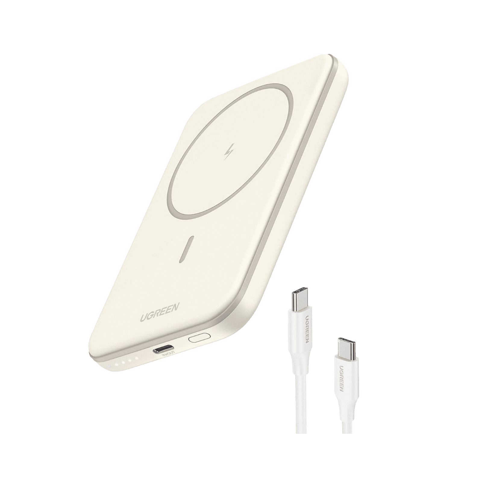 Power Bank MagSafe de 5000mAh | 15W | Carga Inalámbrica y por Cable USB-C | Sistema de Protección Inteligente | Tecnología de Carga Rápida | Ultra Delgado | Ultra ligero | Compatible con iPhone 15/14/13/12 | Color Beige. 25207 - UGREEN